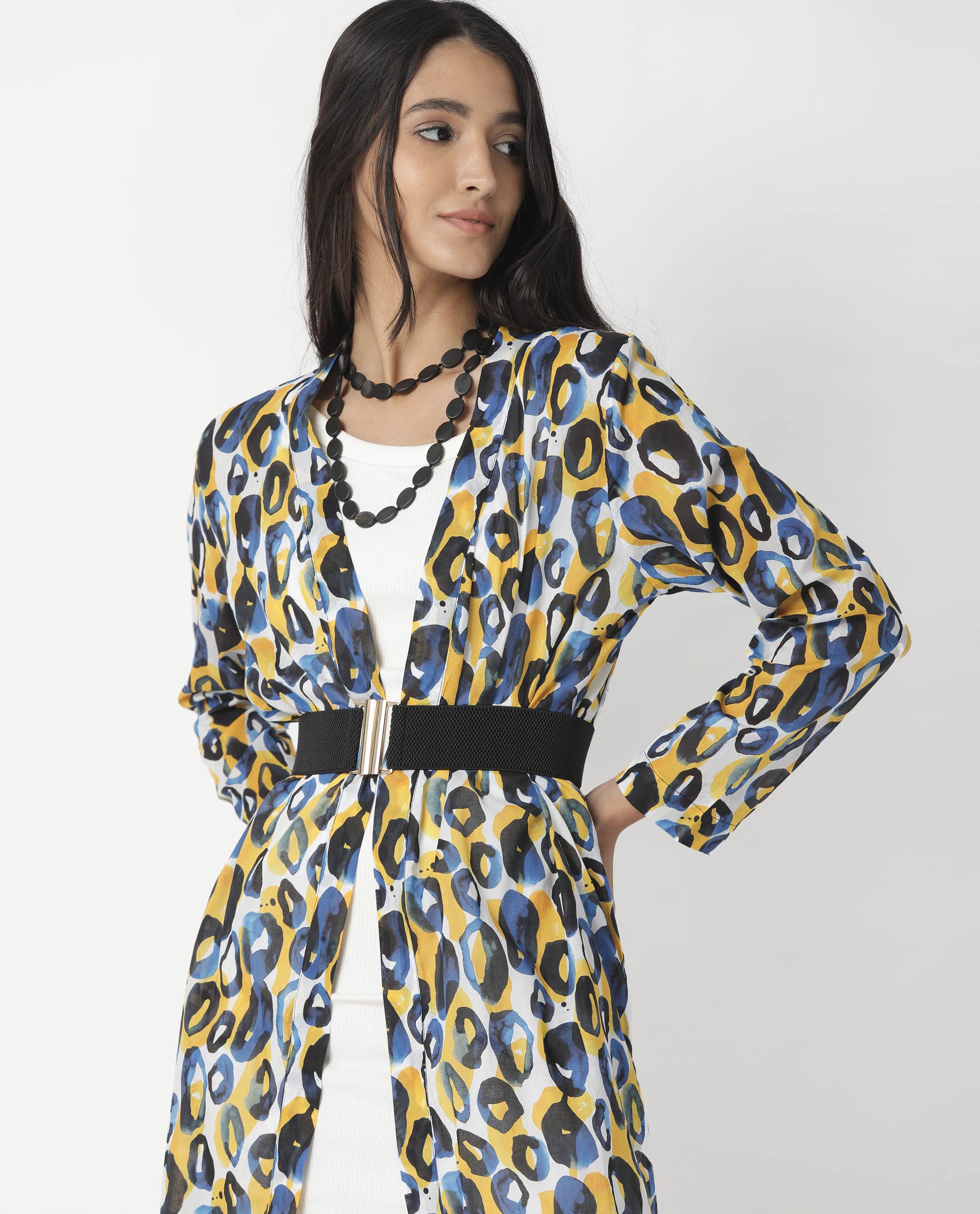 Rareism Womens Clinic Yellow Outer Wear Cotton Fabric Regular Fit 3/4 Sleeve