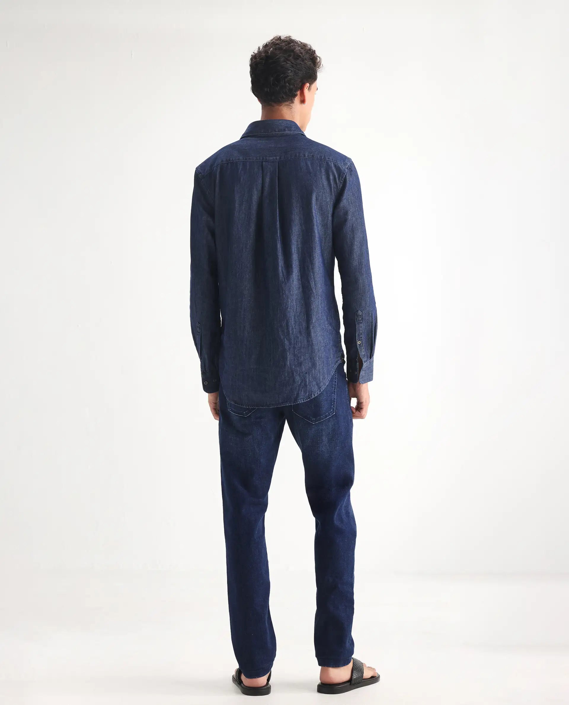 Rare Rabbit Men's Clio Dark Blue Cotton Blend Plain Relaxed Fit Jeans