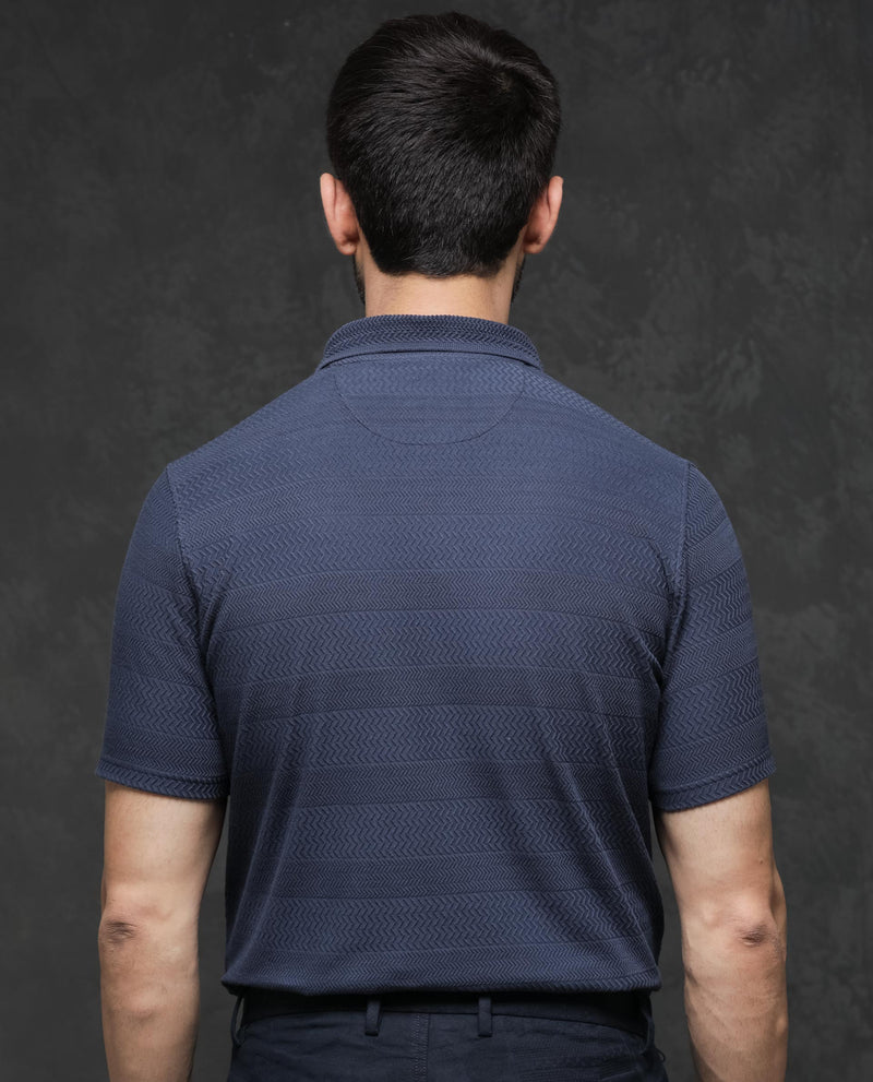 Rare Rabbit Mens Clion Dark Blue Short Sleeve Jacquard Polo T-Shirt