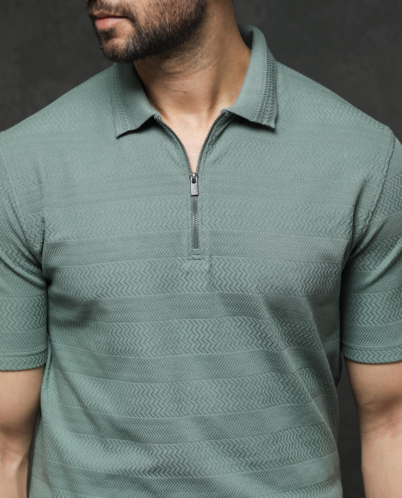 Rare Rabbit Mens Clion Dusky Green Short Sleeve Jacquard Polo T-Shirt