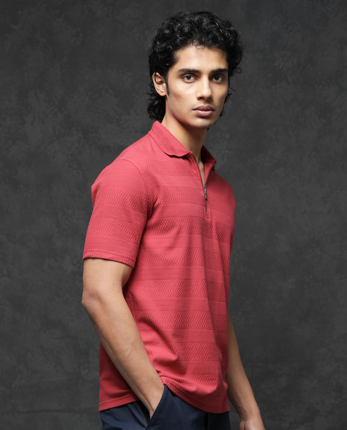 Rare Rabbit Mens Clion Red Short Sleeve Jacquard Polo T-Shirt