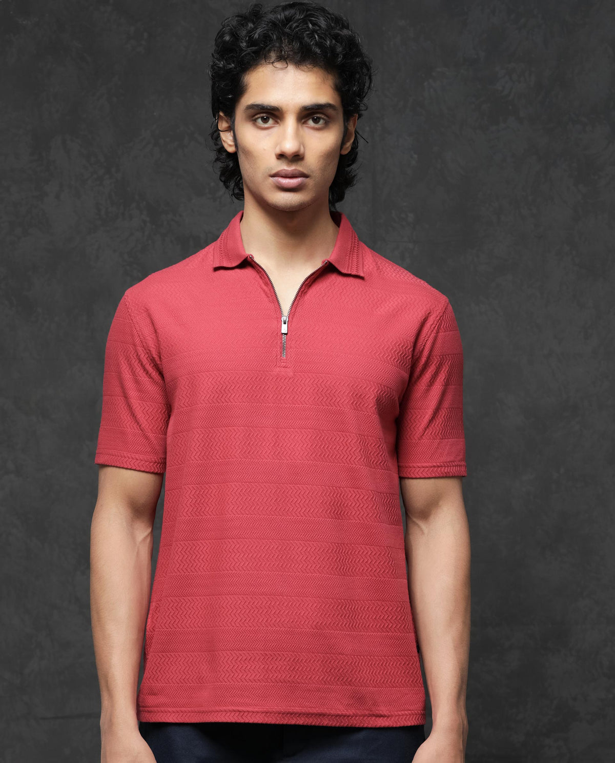 Rare Rabbit Mens Clion Red Short Sleeve Jacquard Polo T-Shirt