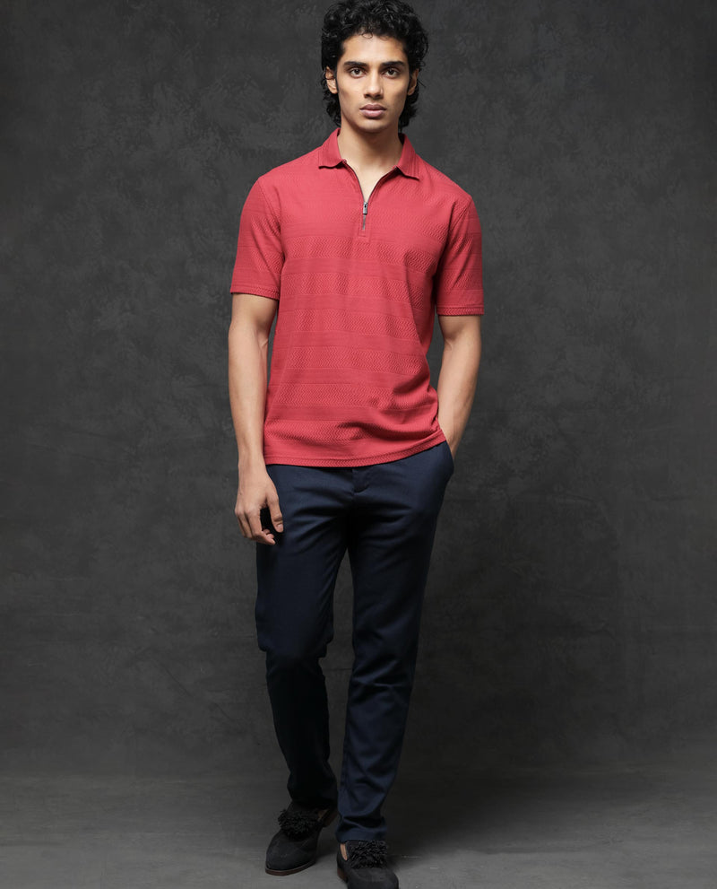 Rare Rabbit Mens Clion Red Short Sleeve Jacquard Polo T-Shirt