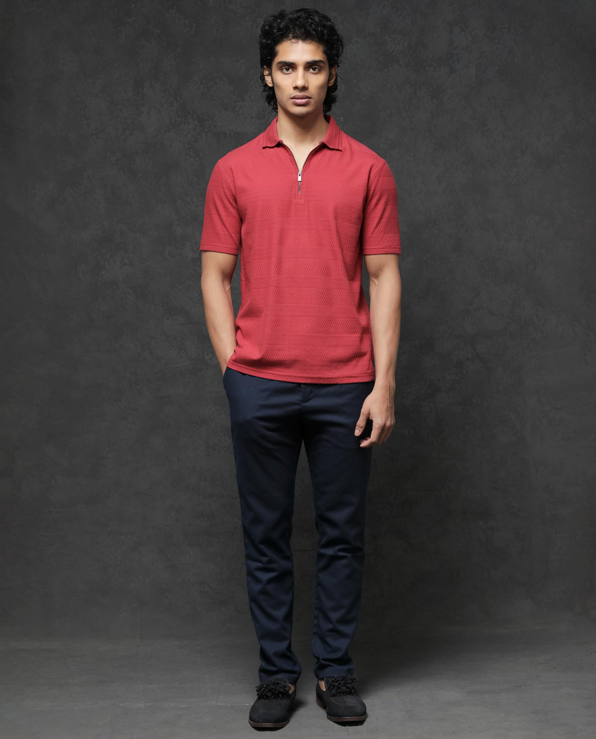 Rare Rabbit Mens Clion Red Short Sleeve Jacquard Polo T-Shirt