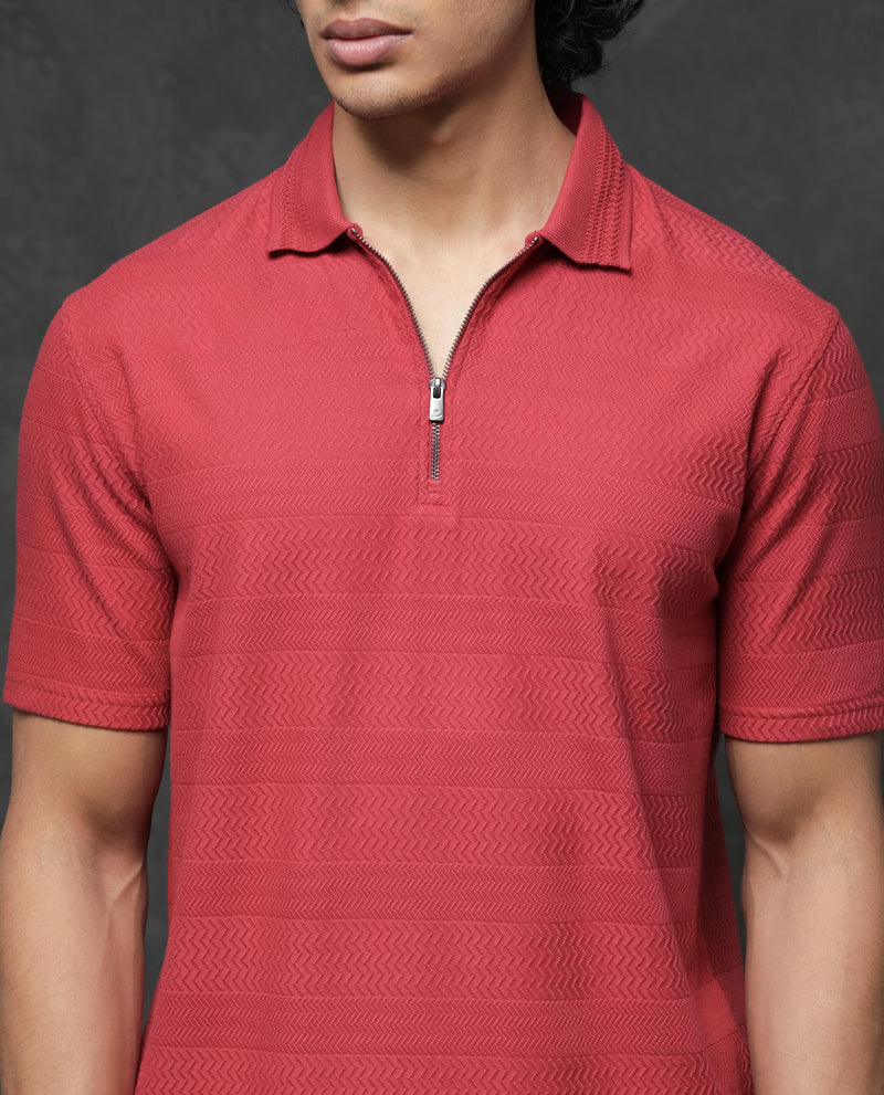 Rare Rabbit Mens Clion Red Short Sleeve Jacquard Polo T-Shirt