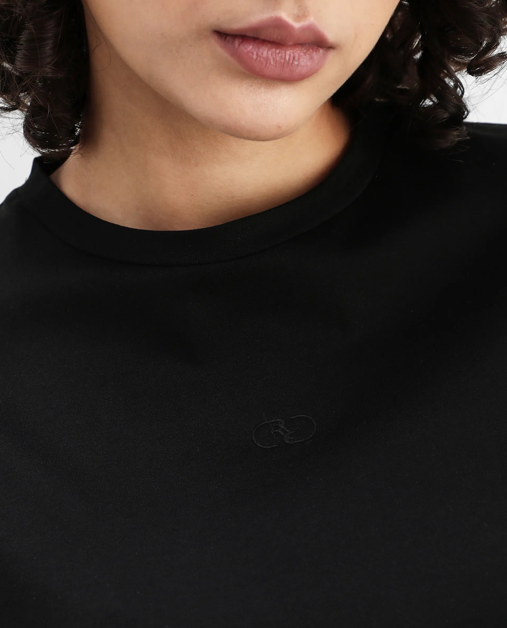 Rareism Women's Clive Black Cotton Crew Neck Regular Fit T-Shirt