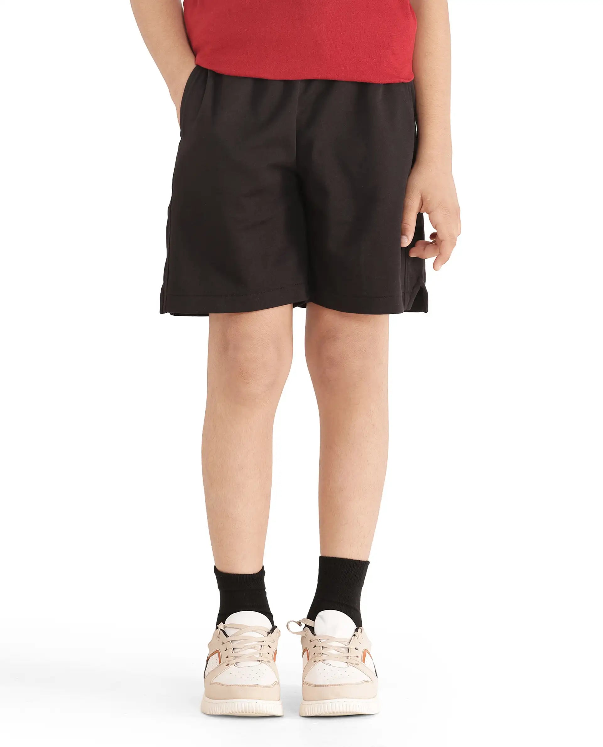 Rare Ones Kids Clon Black Cotton Drawstring Closure Regular Solid Shorts