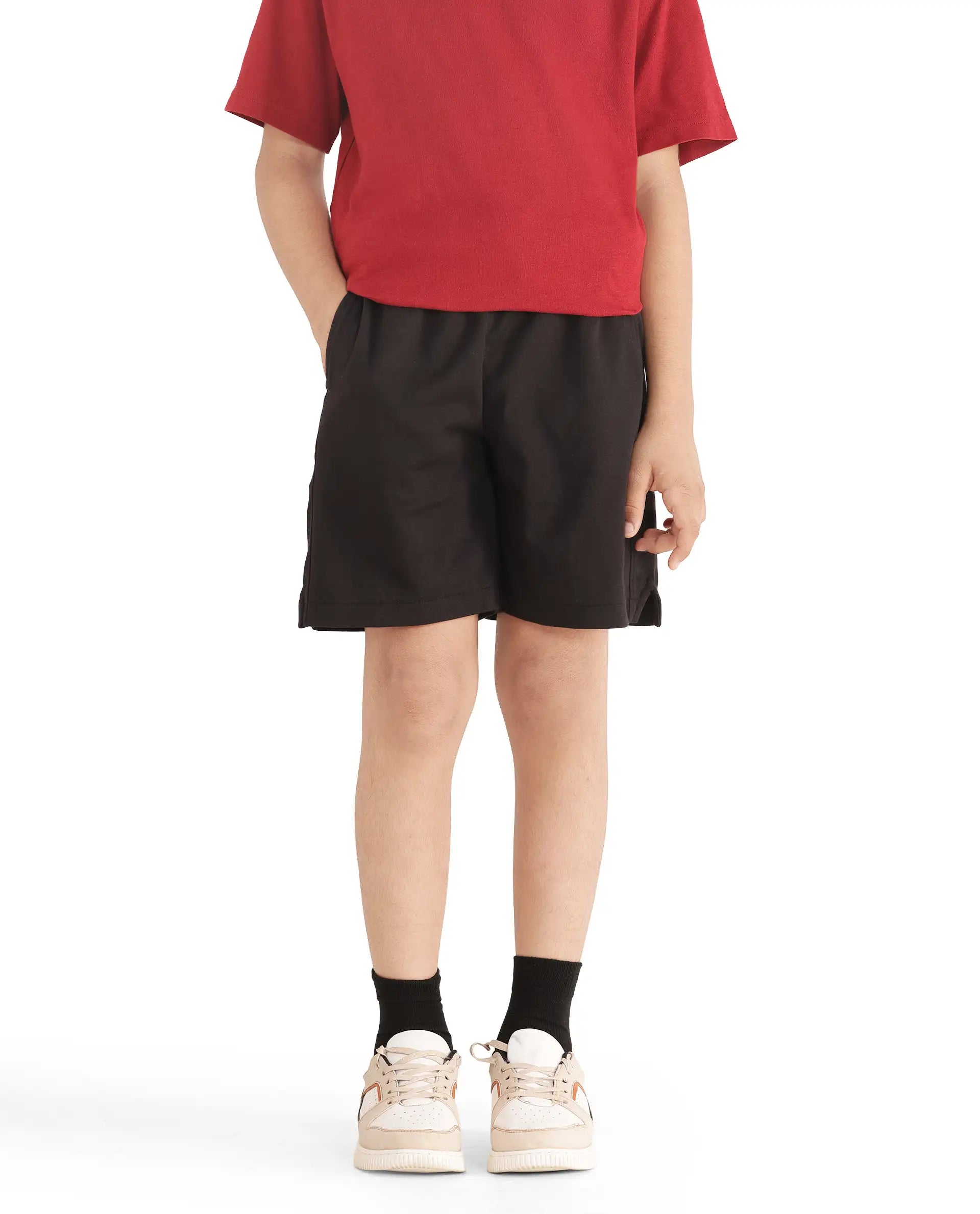Rare Ones Kids Clon Black Cotton Drawstring Closure Regular Solid Shorts