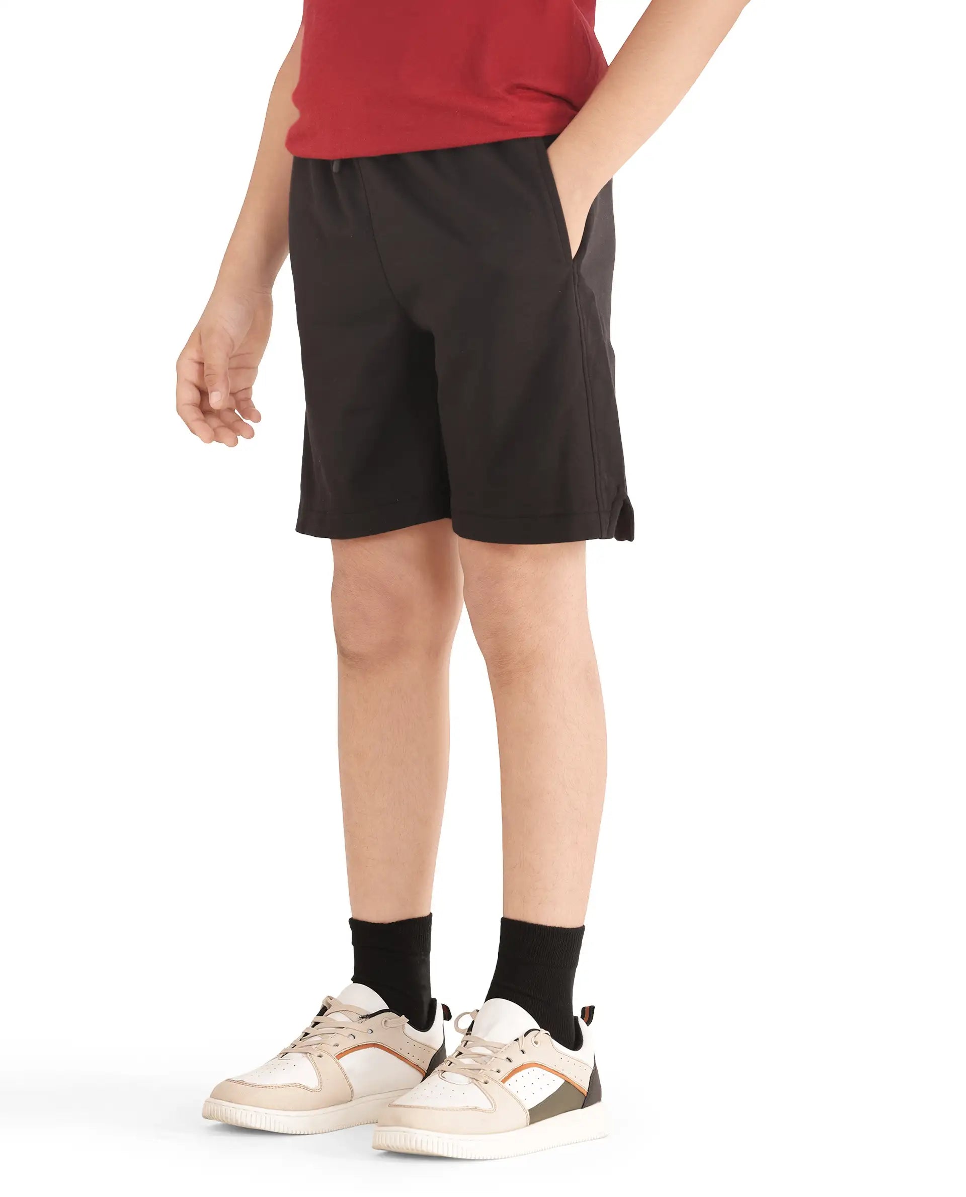 Rare Ones Kids Clon Black Cotton Drawstring Closure Regular Solid Shorts