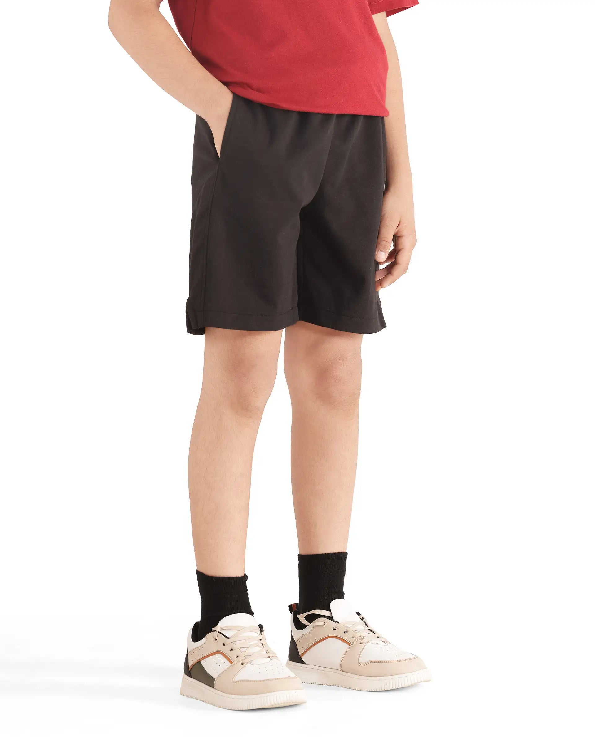 Rare Ones Kids Clon Black Cotton Drawstring Closure Regular Solid Shorts
