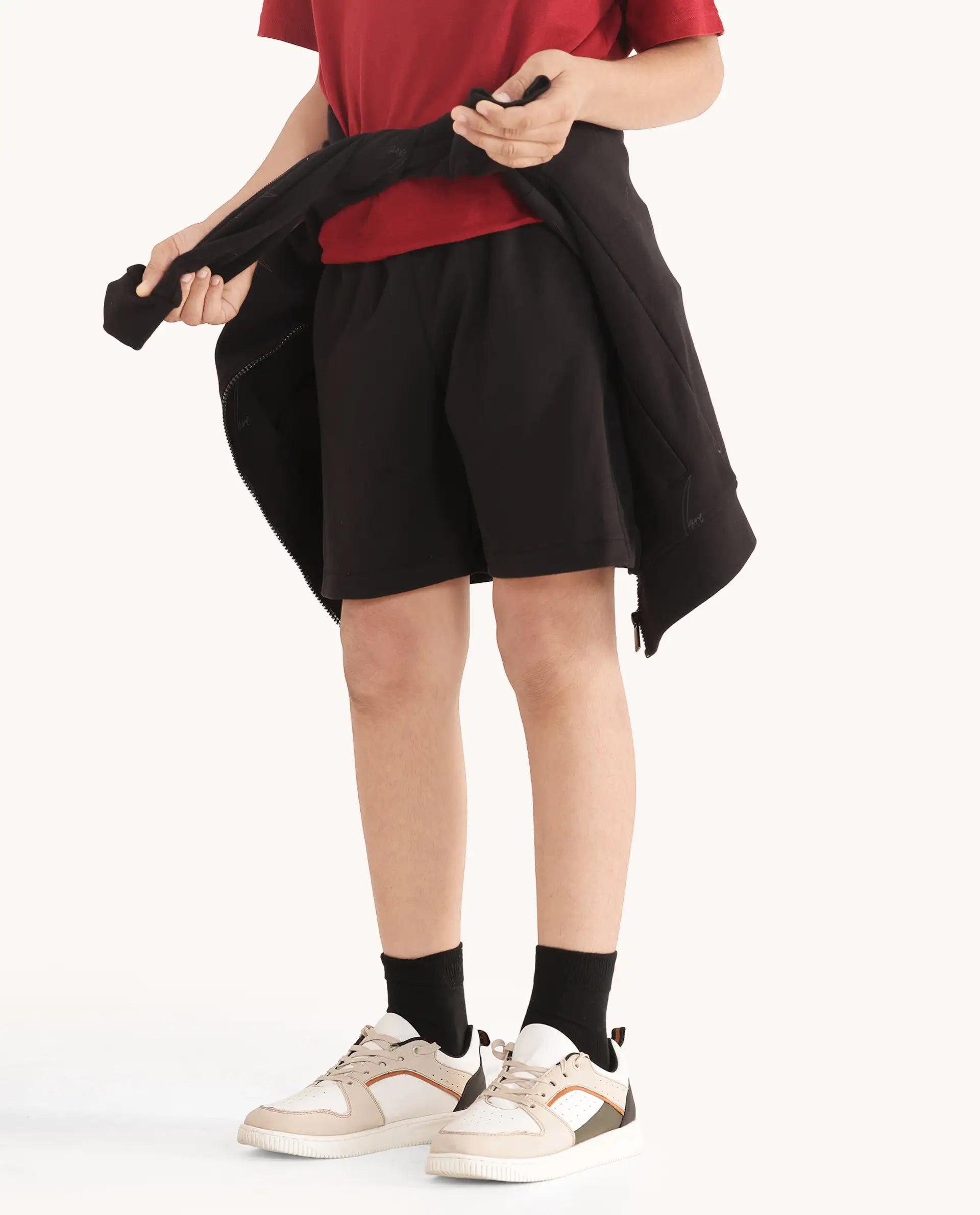 Rare Ones Kids Clon Black Cotton Drawstring Closure Regular Solid Shorts