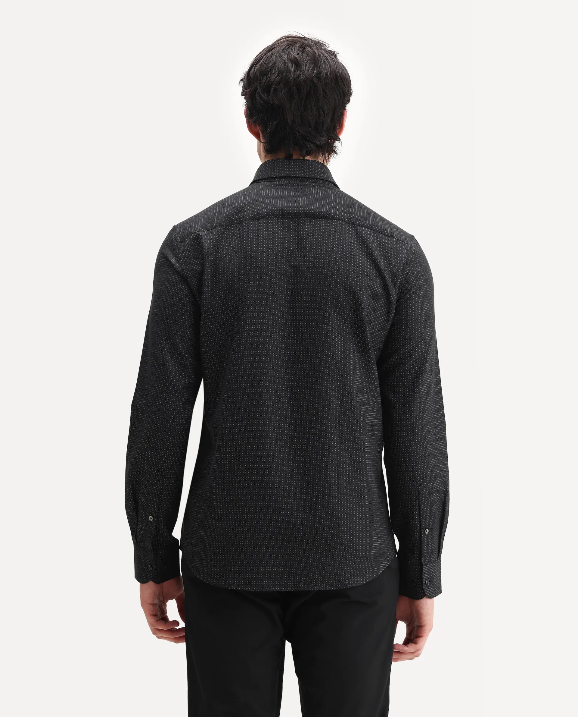 Rare Rabbit Men's Clor Black Cotton Spread Collar Regular Fit Polka Print Shirt