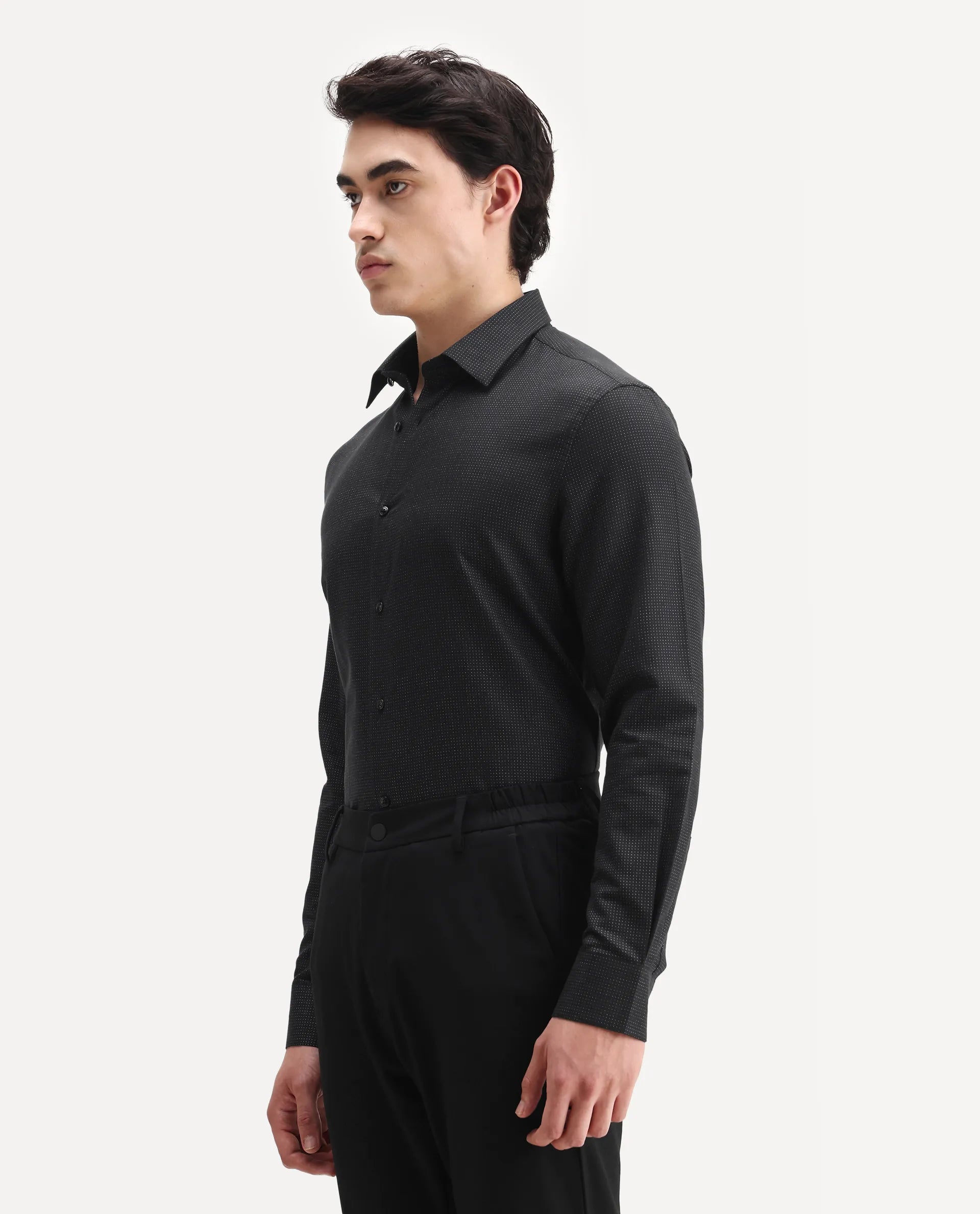 Rare Rabbit Men's Clor Black Cotton Spread Collar Regular Fit Polka Print Shirt