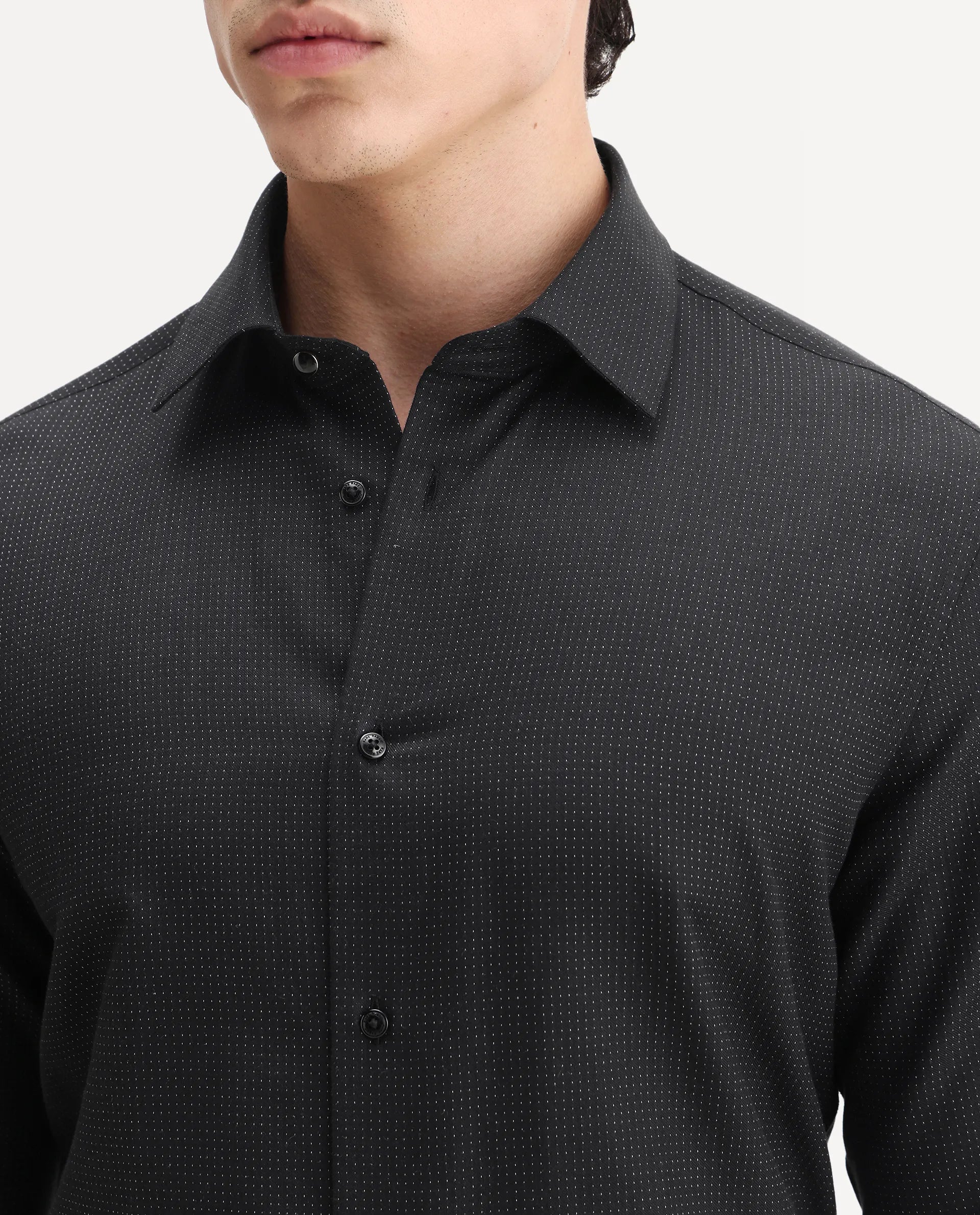 Rare Rabbit Men's Clor Black Cotton Spread Collar Regular Fit Polka Print Shirt
