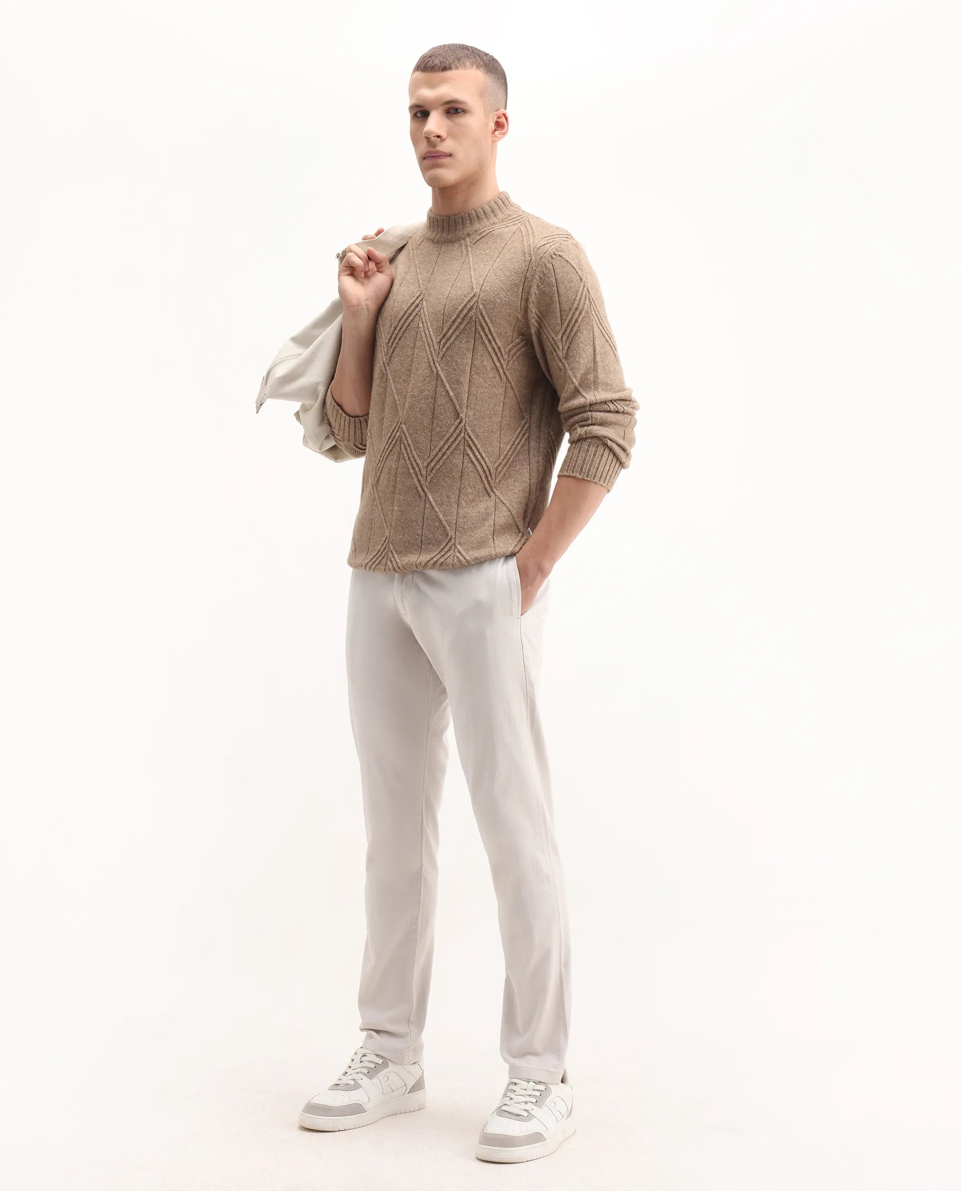 Rare Rabbit Men's Clovet Beige Cotton Plain Regular Fit Trouser