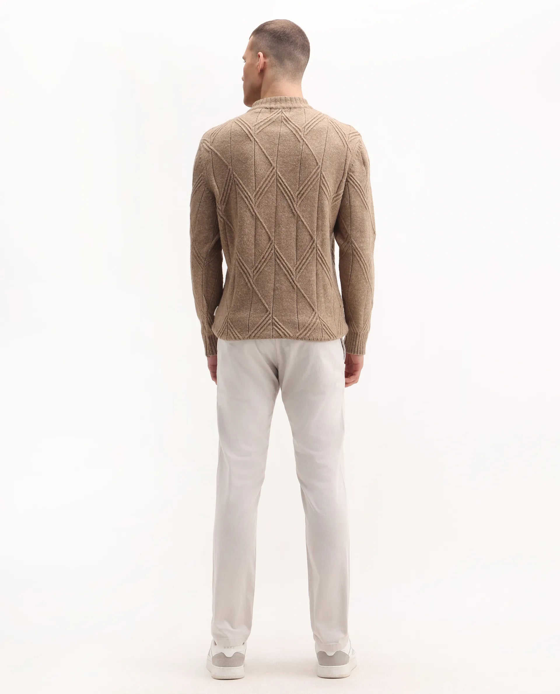 Rare Rabbit Men's Clovet Beige Cotton Plain Regular Fit Trouser