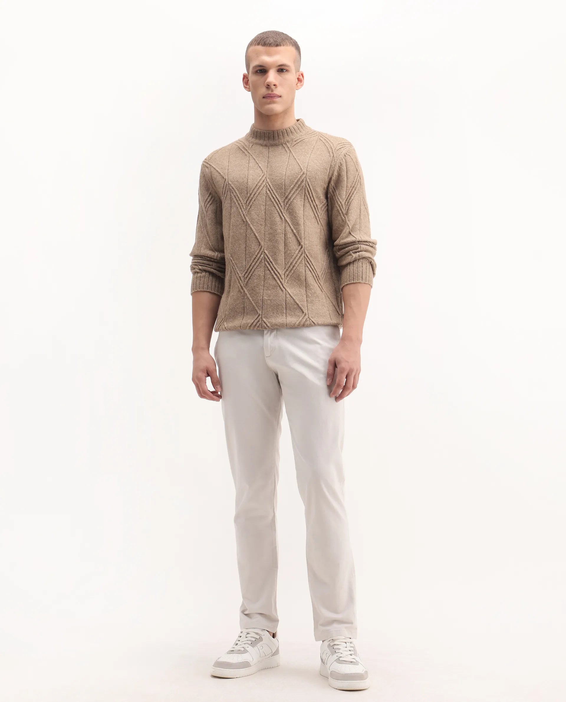 Rare Rabbit Men's Clovet Beige Cotton Plain Regular Fit Trouser