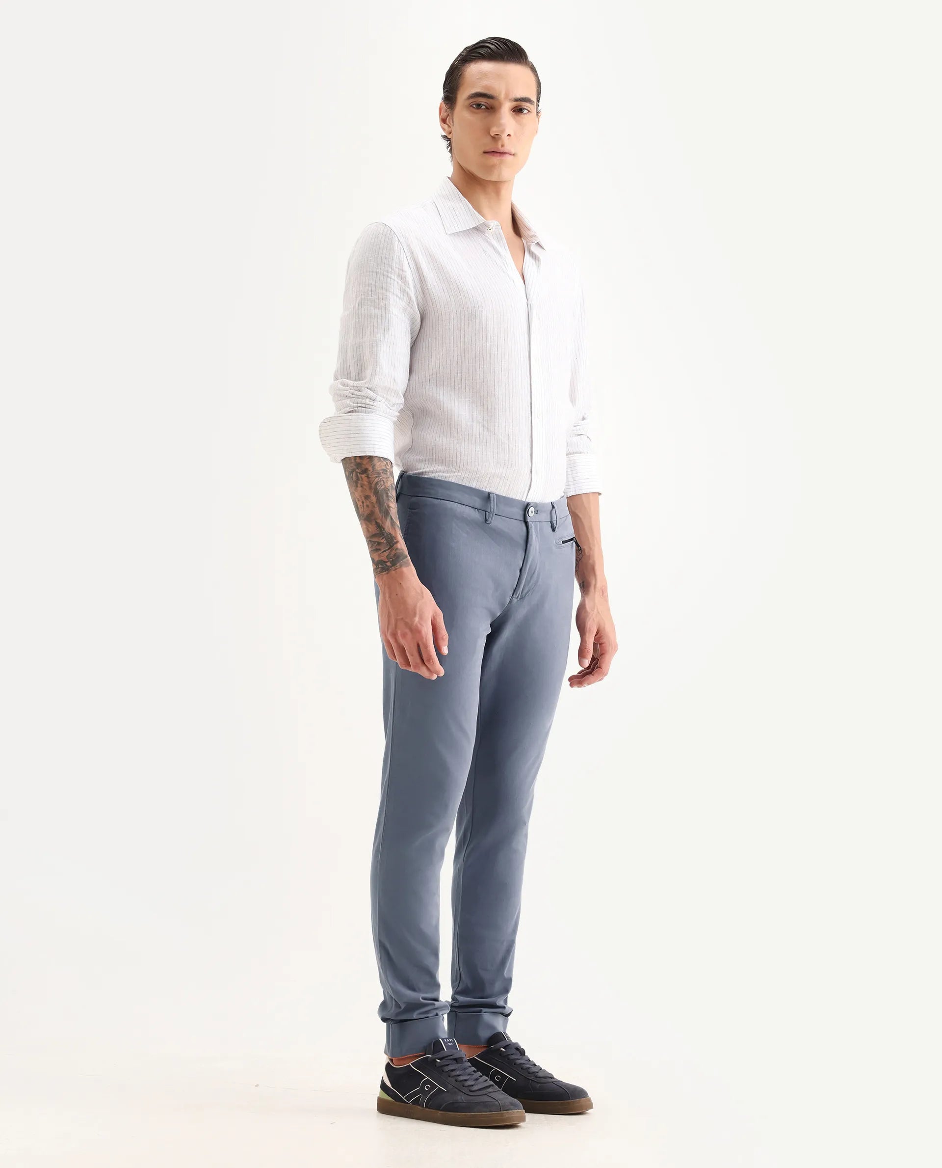 Rare Rabbit Men's Clovey Grey Cotton Plain Slim Fit Trouser