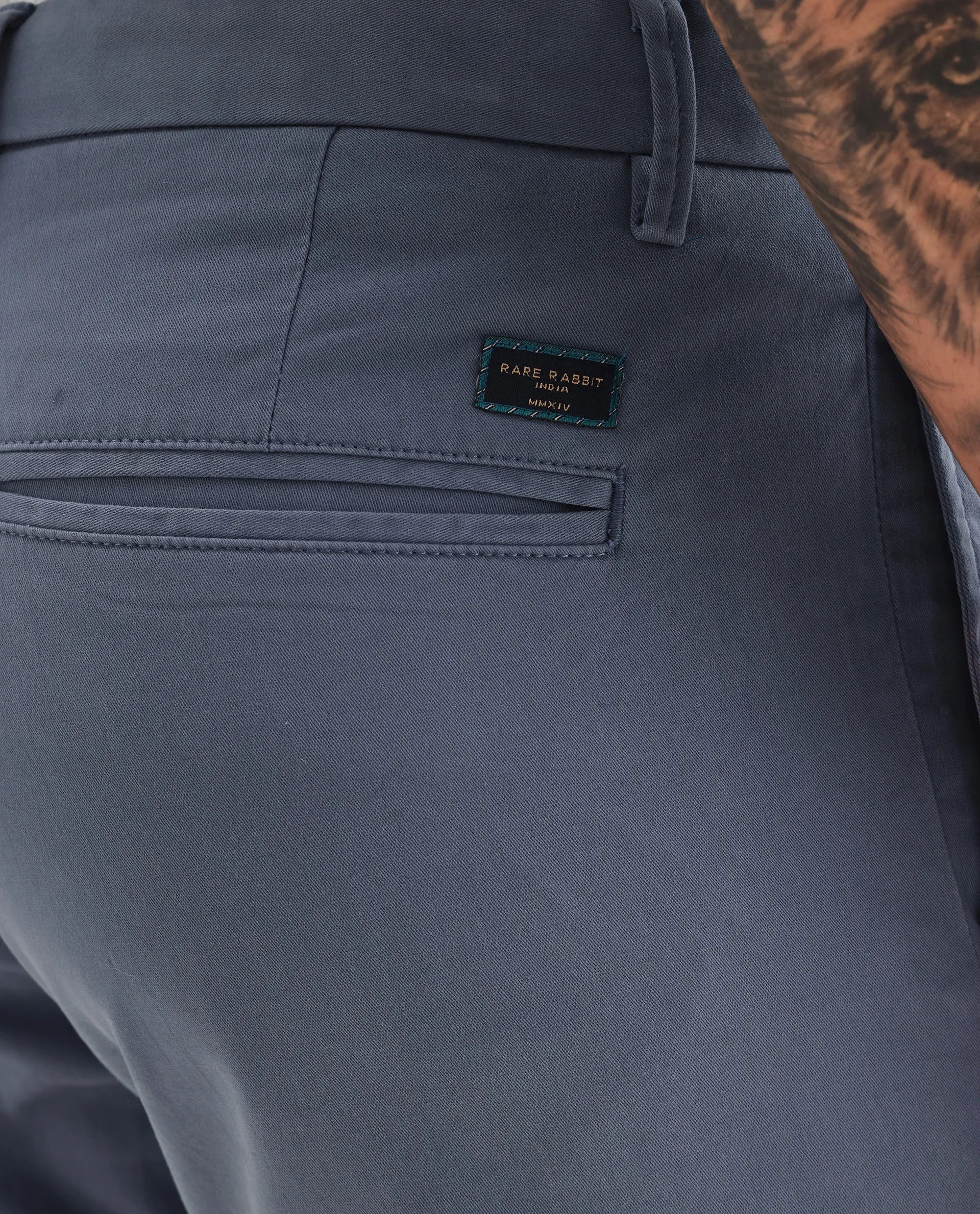 Rare Rabbit Men's Clovey Grey Cotton Plain Slim Fit Trouser