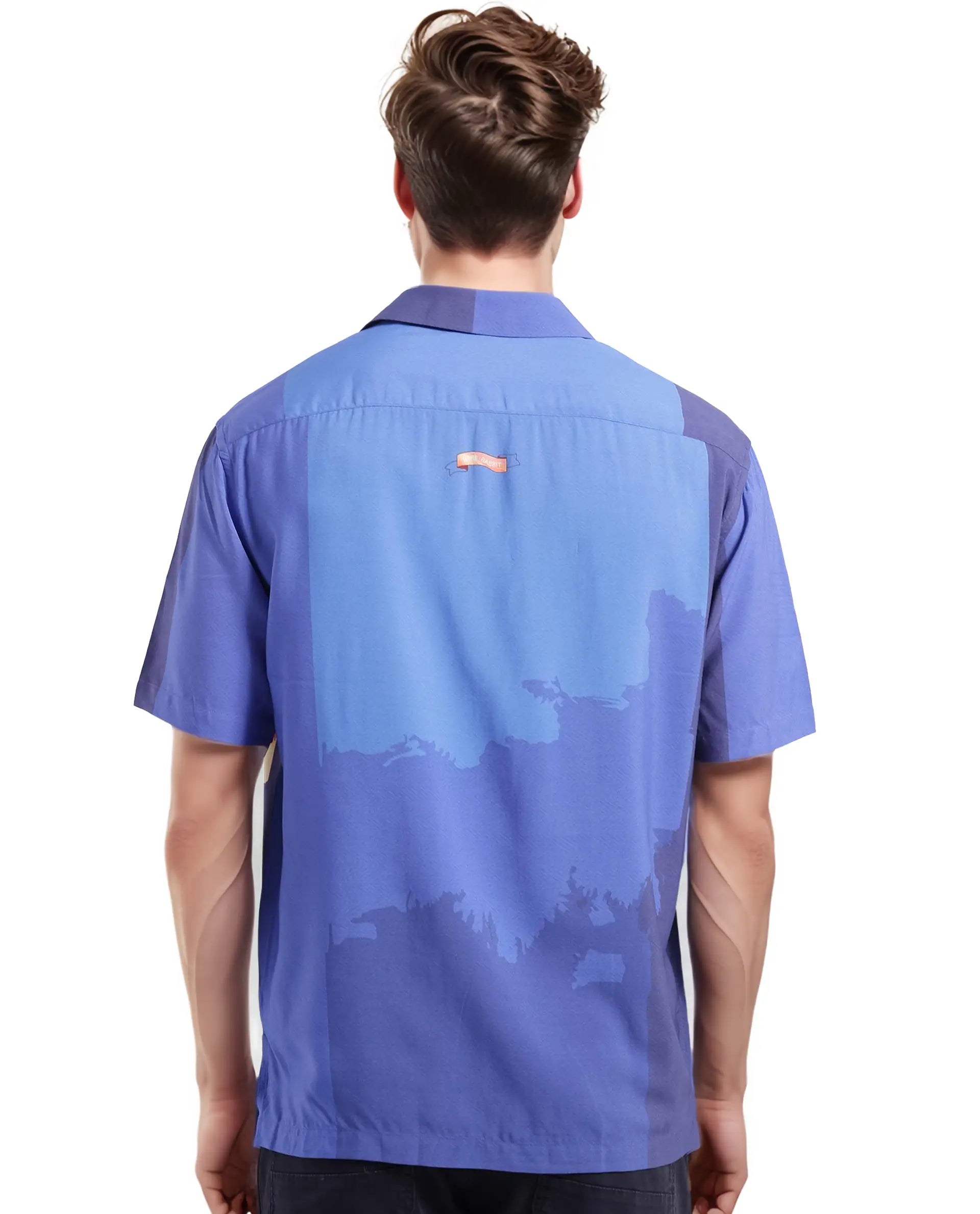 Rare Rabbit Men's Coca Dark Navy Short Sleeve Cuban Collared Tropical Print Shirt