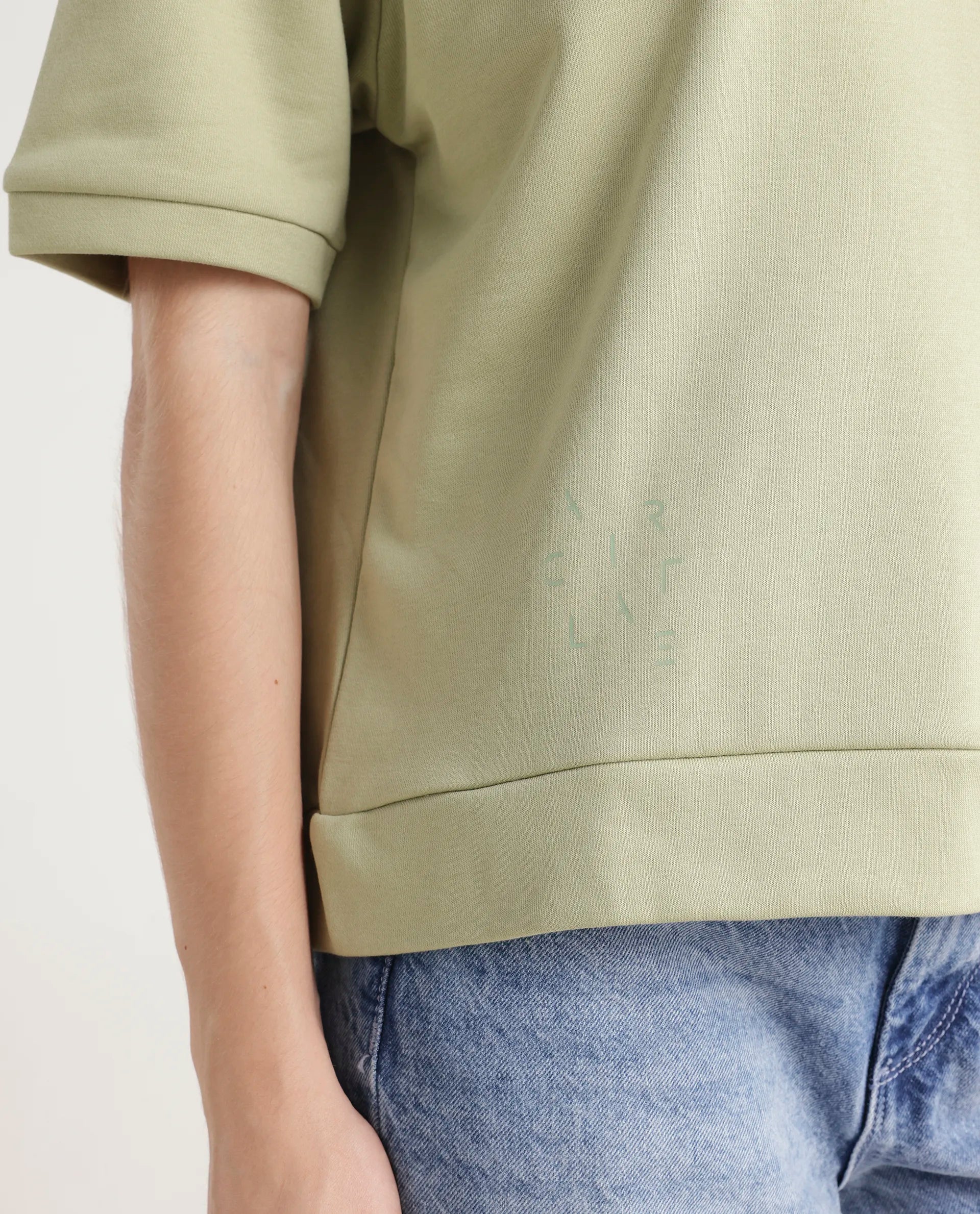 Rareism Women's Medium Weight Terry 290 Gsm Cotton Crew Neck Plain Relaxed Fit Sweat Tee