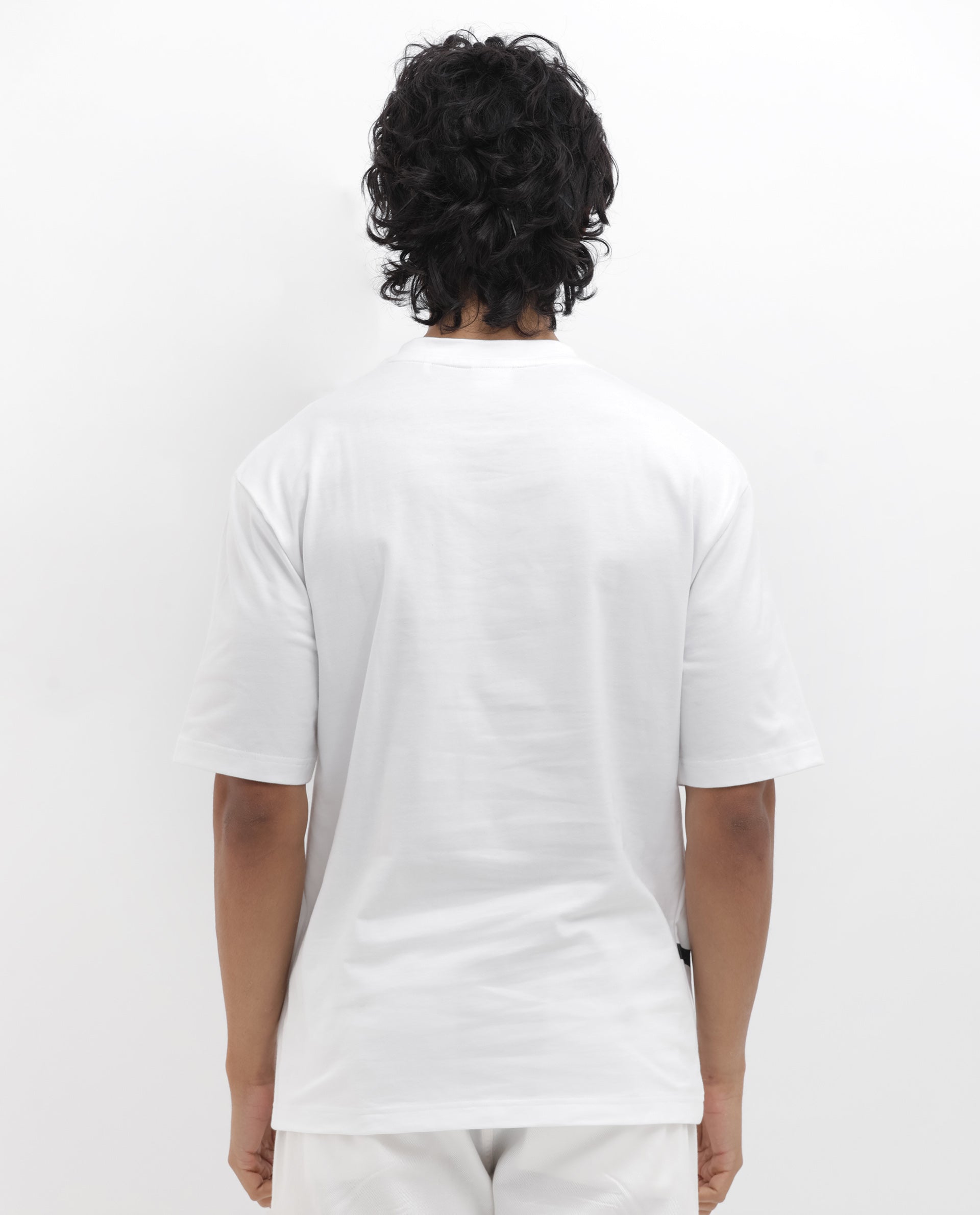 Rare Rabbit Articale Men's Cody White Cotton Fabric Crew Neck Oversized Fit Graphic Print T-Shirt