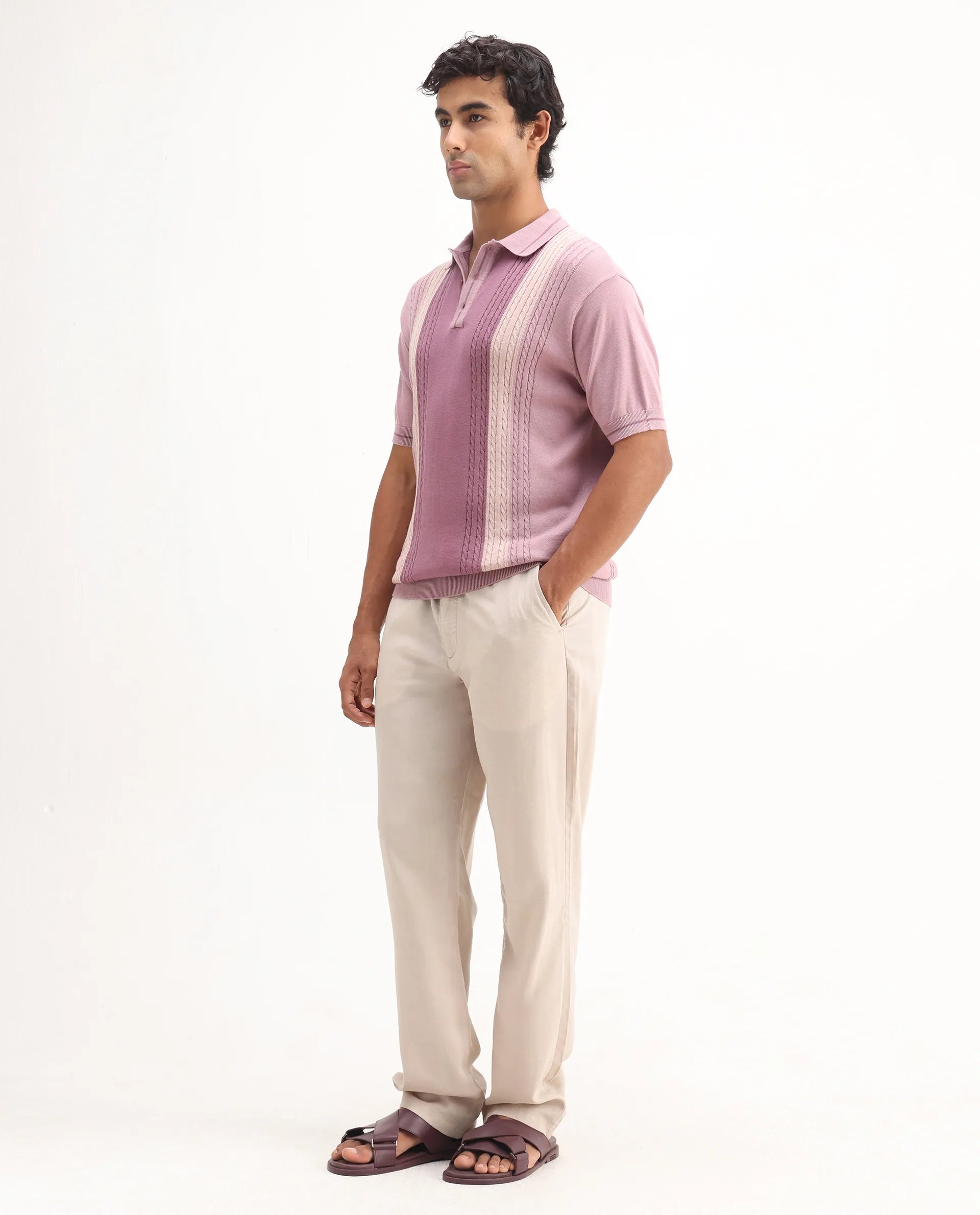 Rare Rabbit Men's Coft-B Beige Linen Blend Plain Loose Fit Trouser