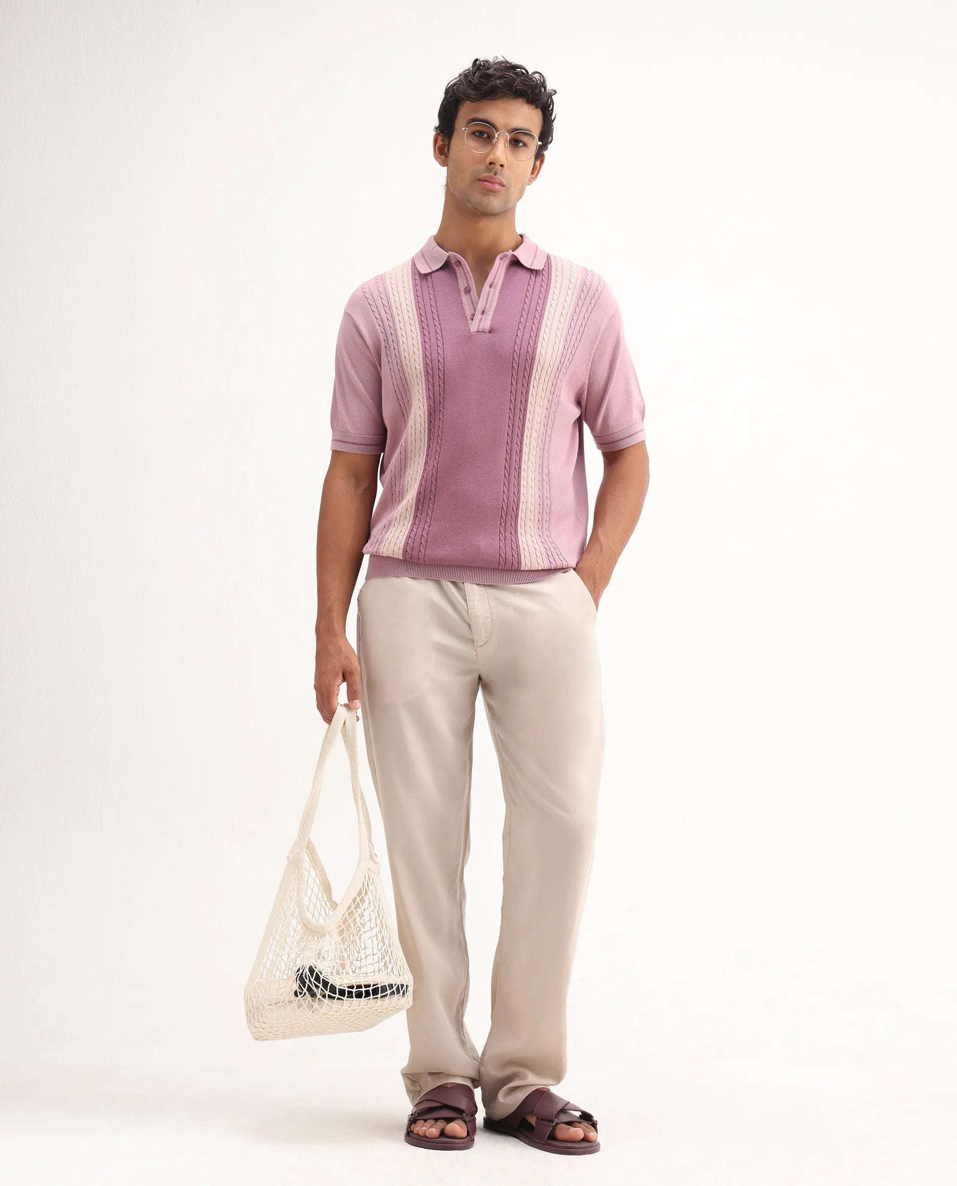 Rare Rabbit Men's Coft-B Beige Linen Blend Plain Loose Fit Trouser