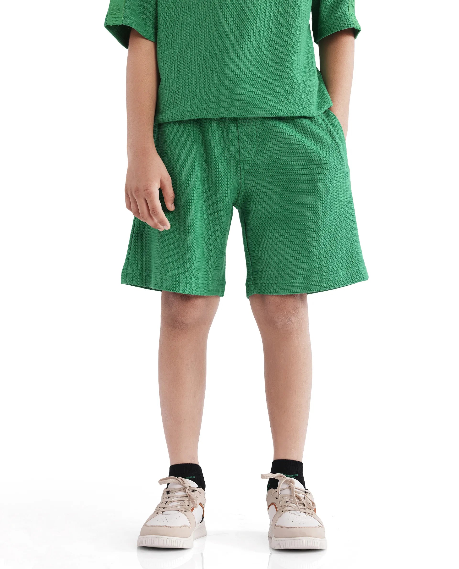 Rare Ones Kids Cole Green Cotton Solid Shorts