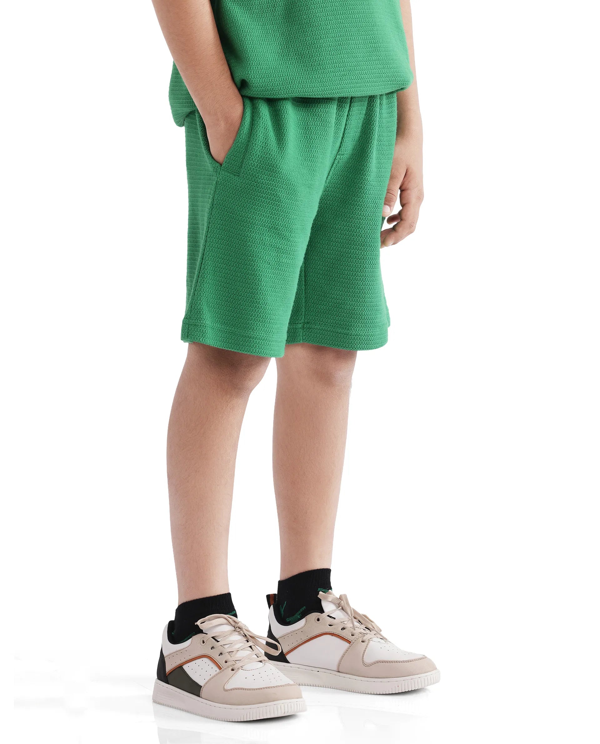 Rare Ones Kids Cole Green Cotton Solid Shorts