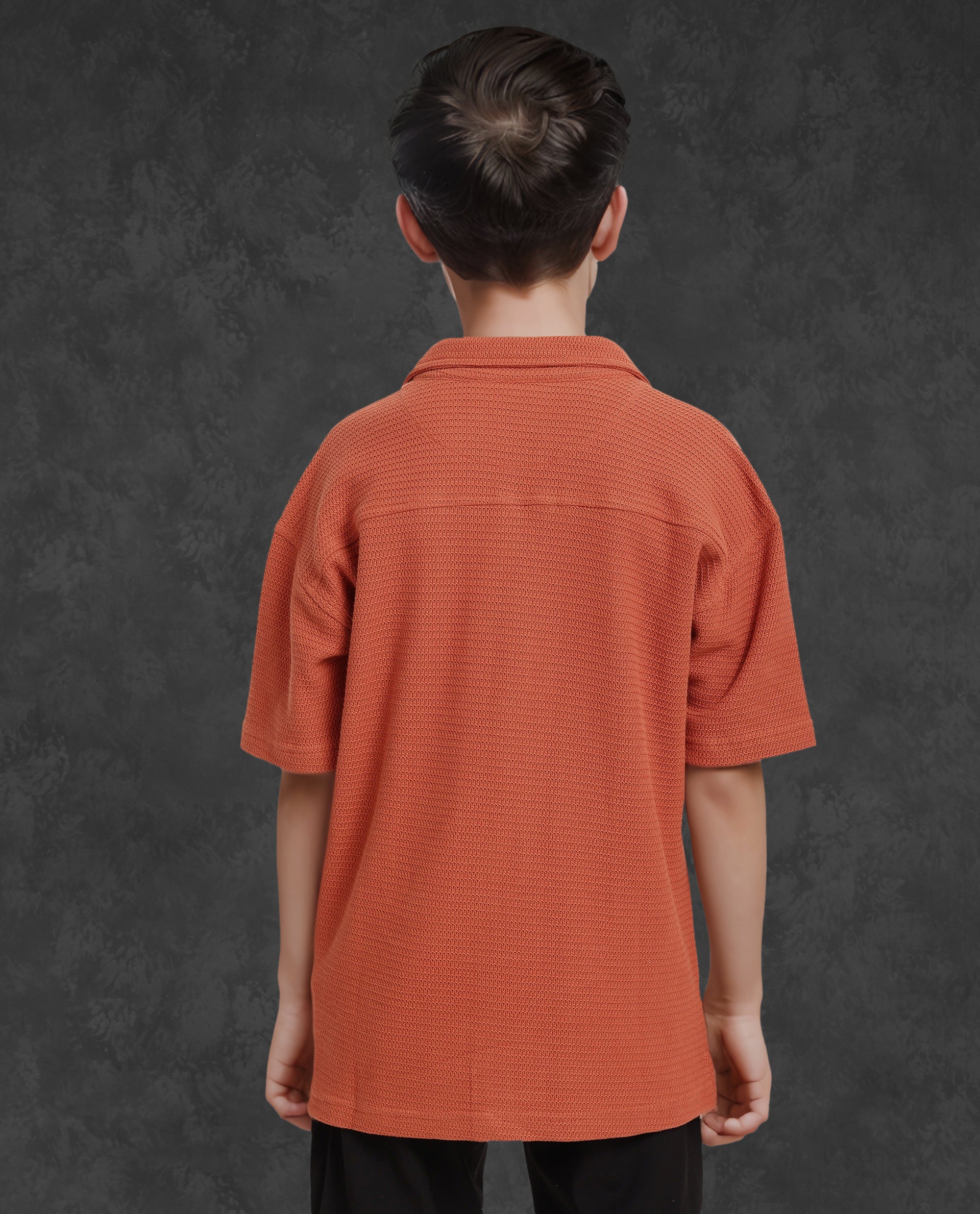 Rare Ones Kids Colen Rust Jacquard Half Sleeves Cuban Collar Boxy Fit Shirt