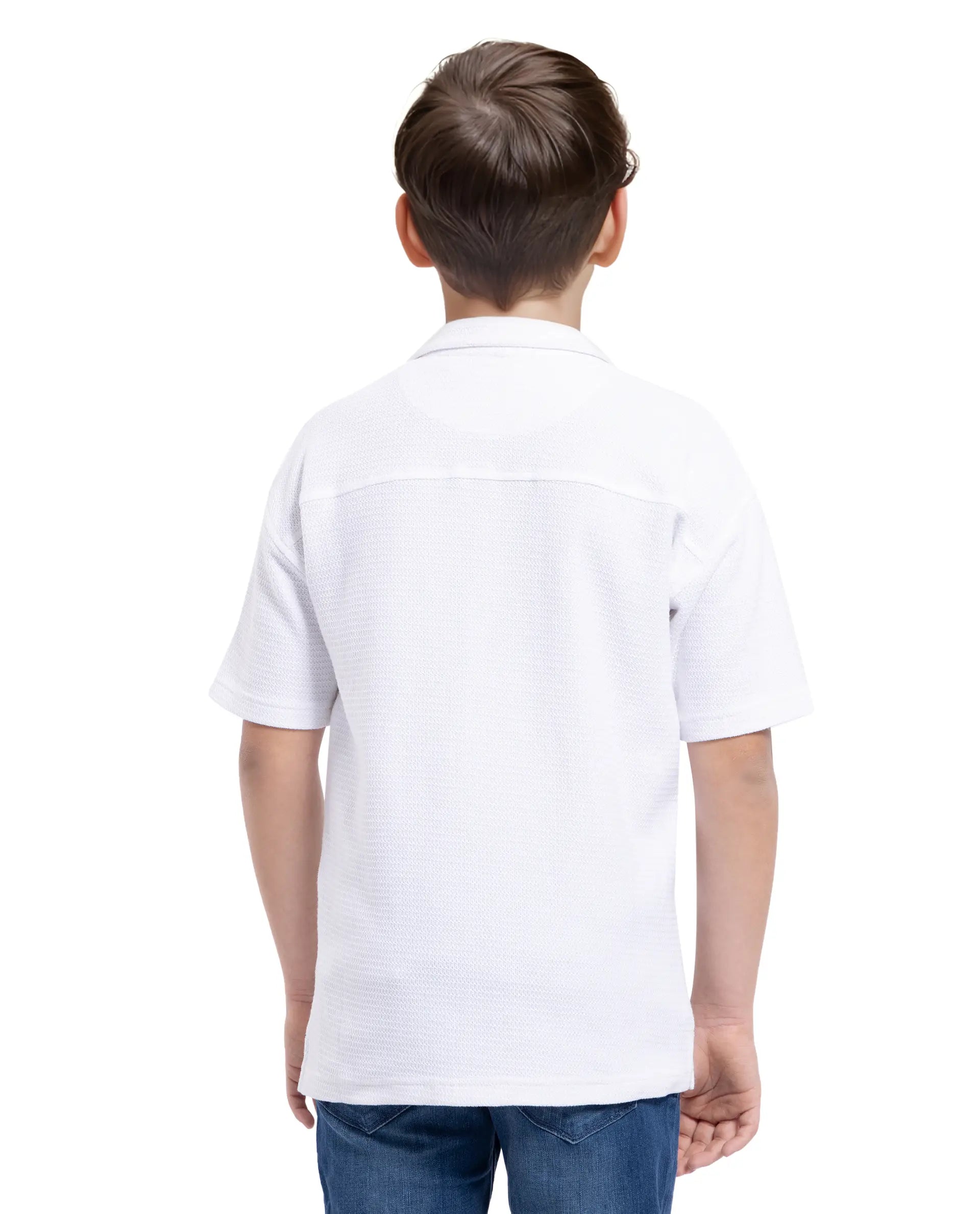 Rare Ones Kids Colen White Jacquard Half Sleeves Cuban Collar Boxy Fit Shirt