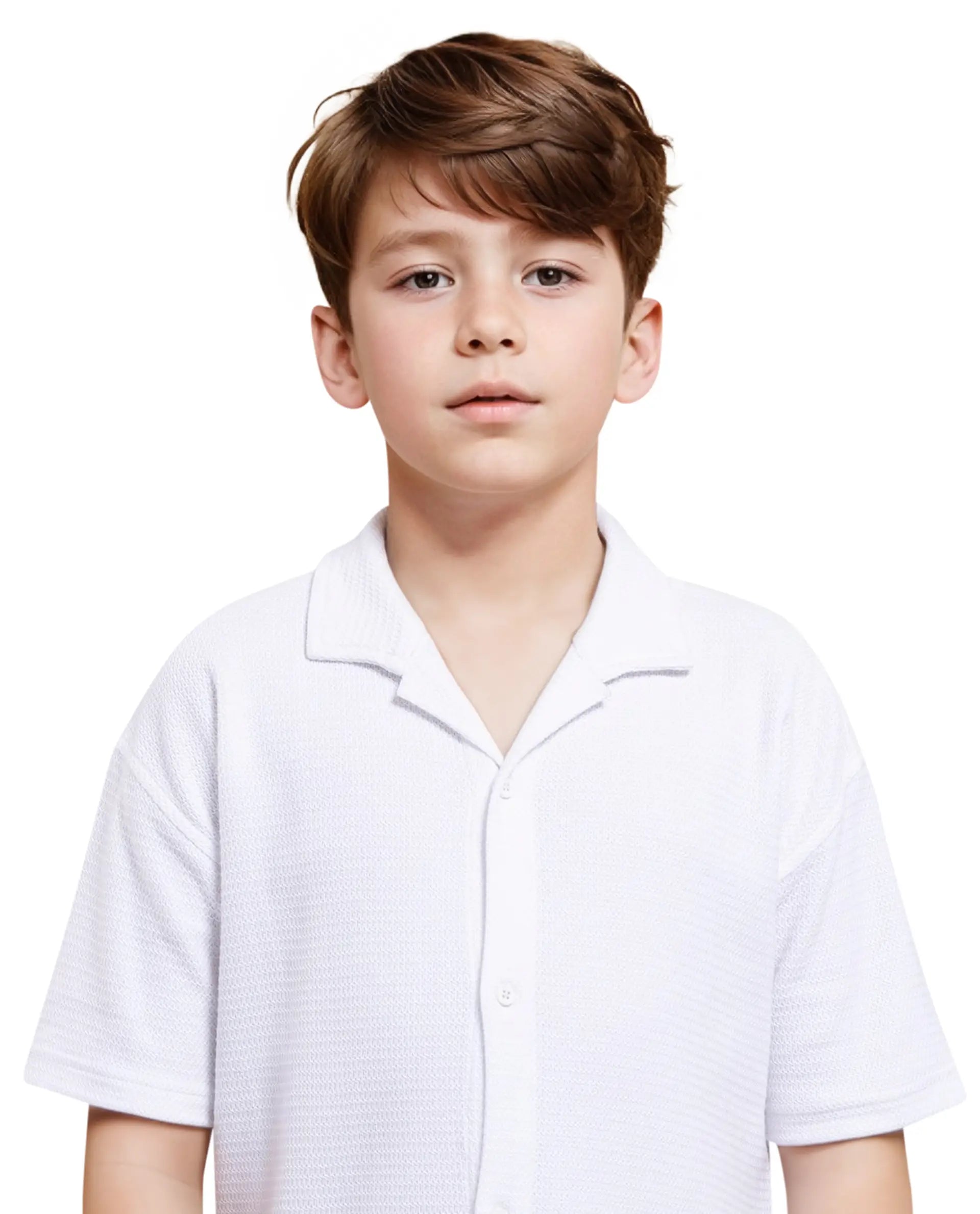 Rare Ones Kids Colen White Jacquard Half Sleeves Cuban Collar Boxy Fit Shirt