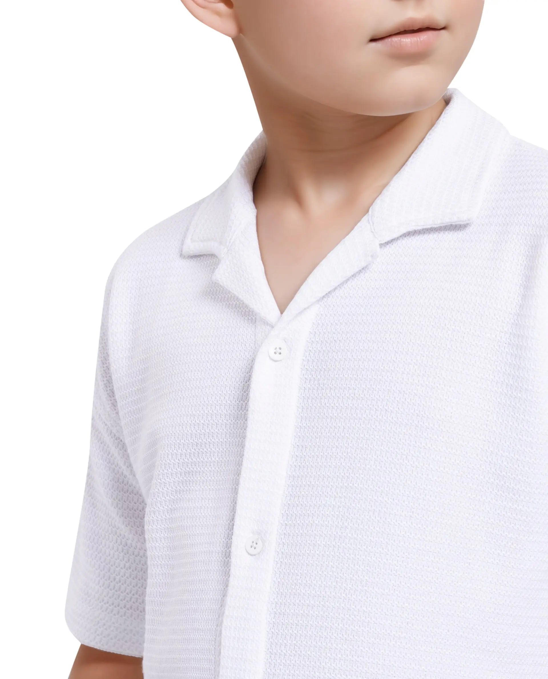 Rare Ones Kids Colen White Jacquard Half Sleeves Cuban Collar Boxy Fit Shirt