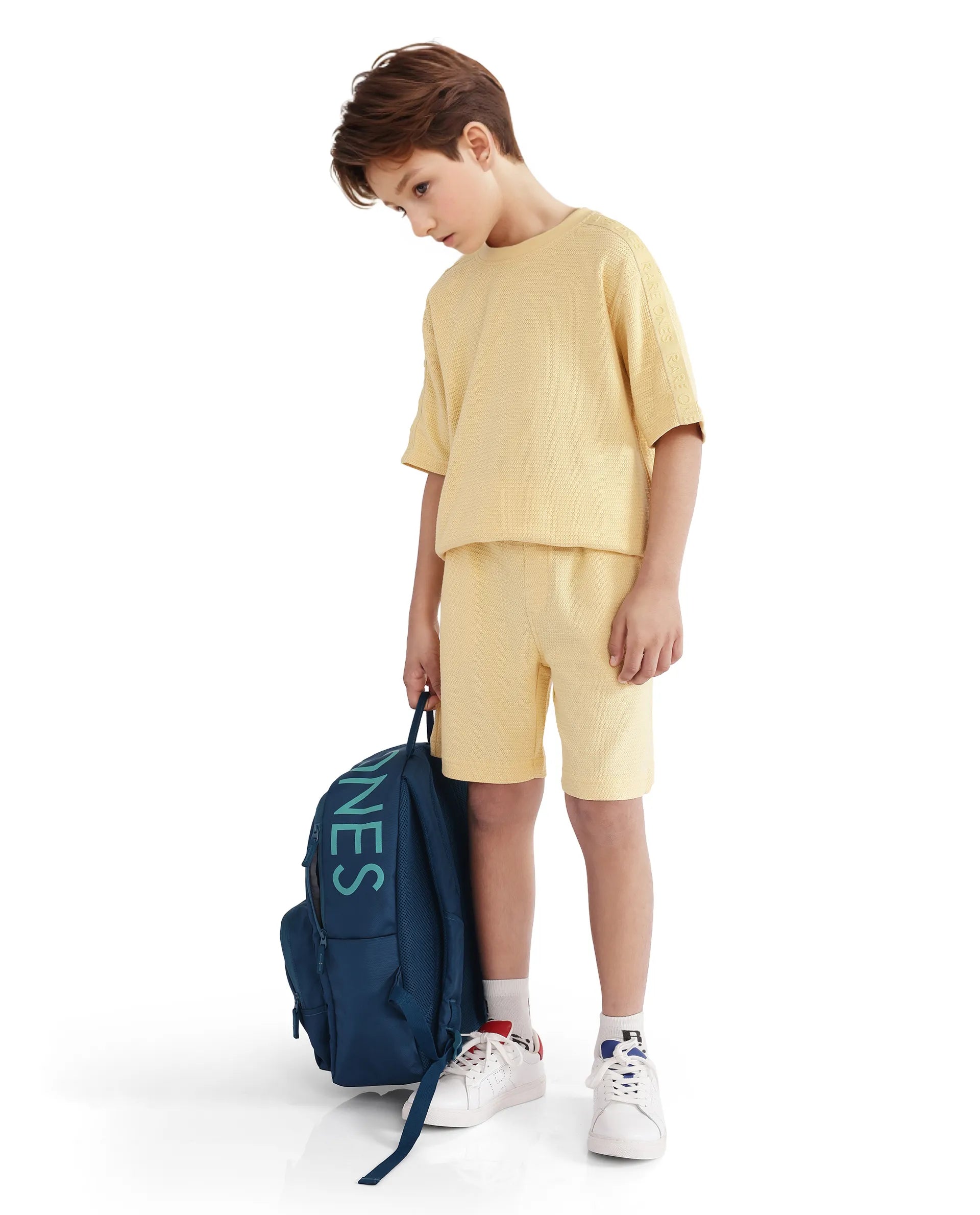 Rare Ones Kids Cole Pastel Yellow Cotton Solid Shorts