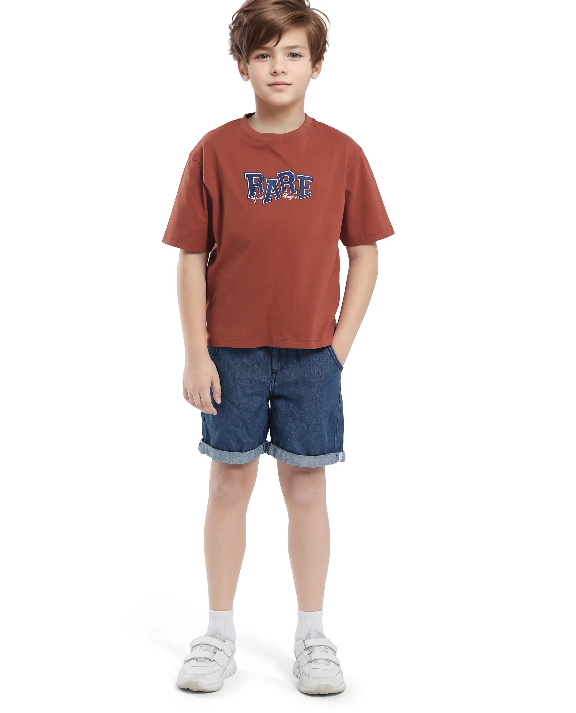 Rare Ones Kids Cole Rust Cotton Graphic Print Slip-On Oversized Fit T-Shirt