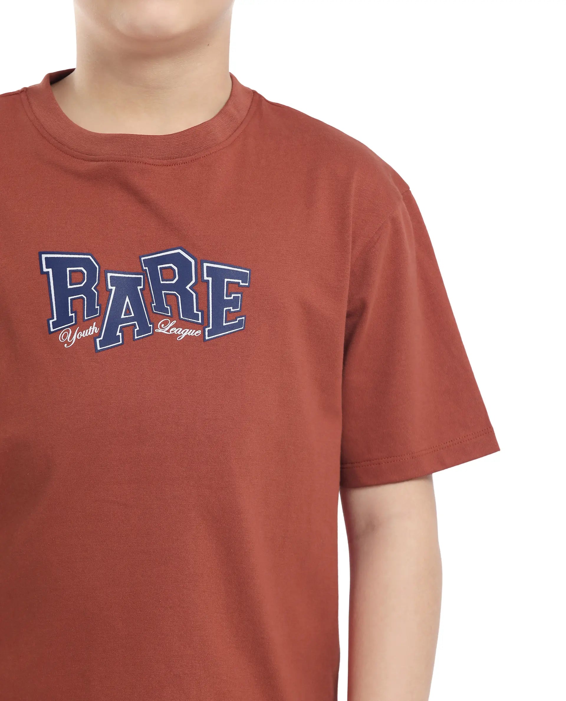 Rare Ones Kids Cole Rust Cotton Graphic Print Slip-On Oversized Fit T-Shirt