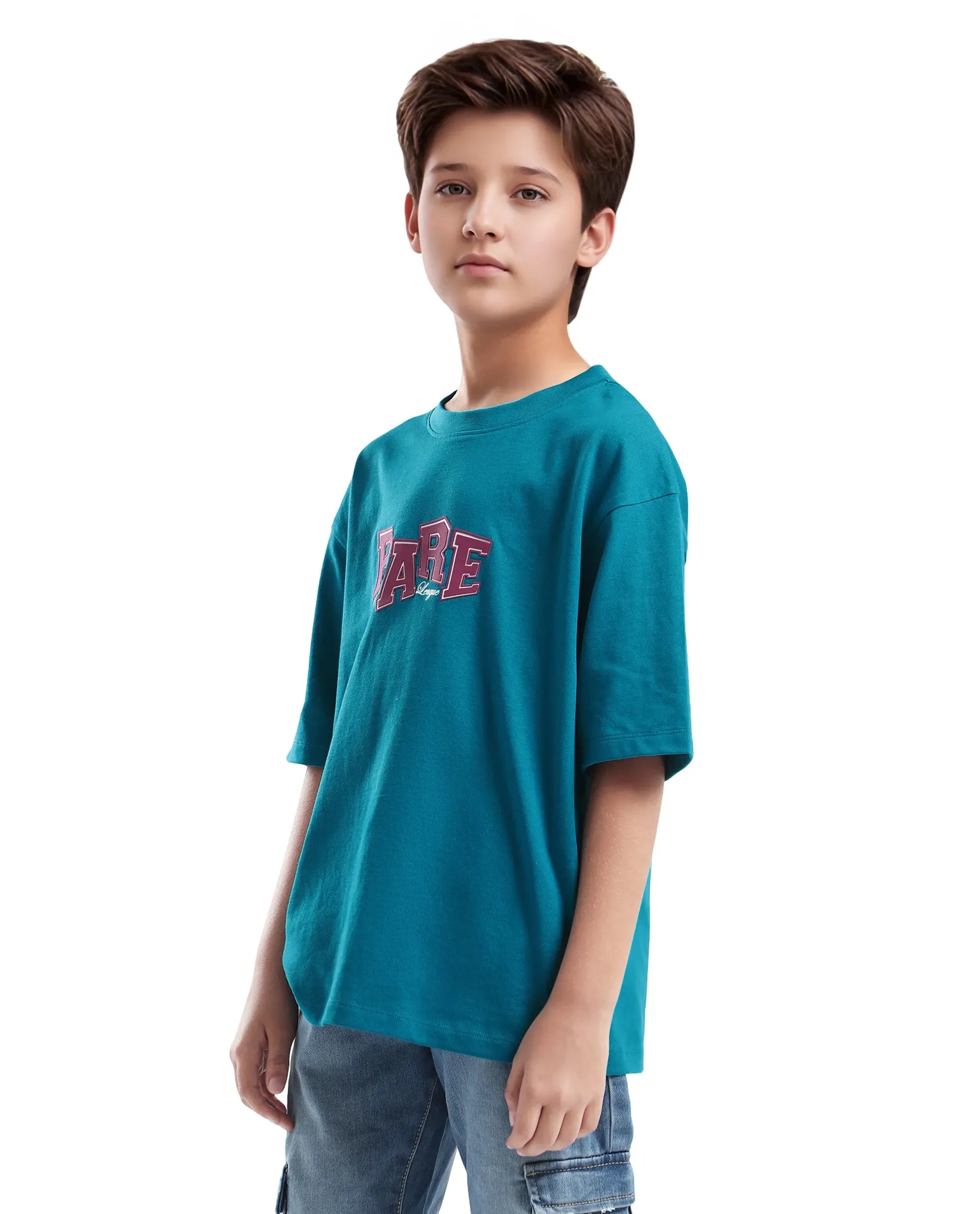 Rare Ones Kids Cole Turq Cotton Graphic Print Slip-On Oversized Fit T-Shirt