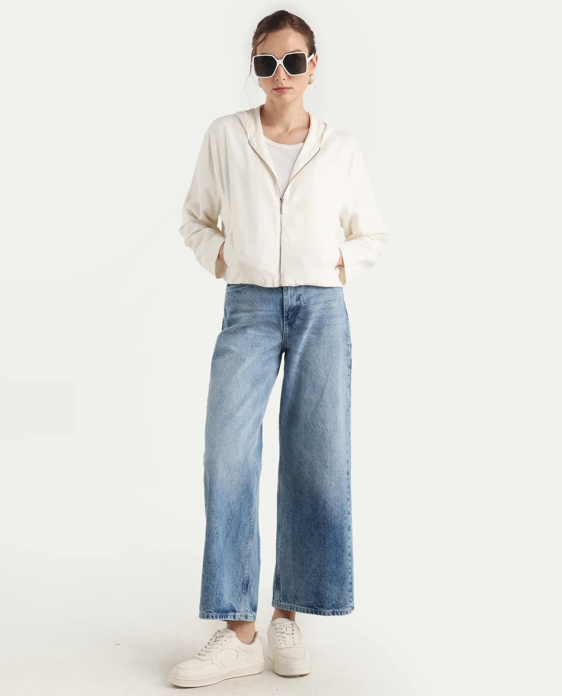 Rareism Women's Colin-T Off White Linen Blend Hooded Regular Fit Jacket