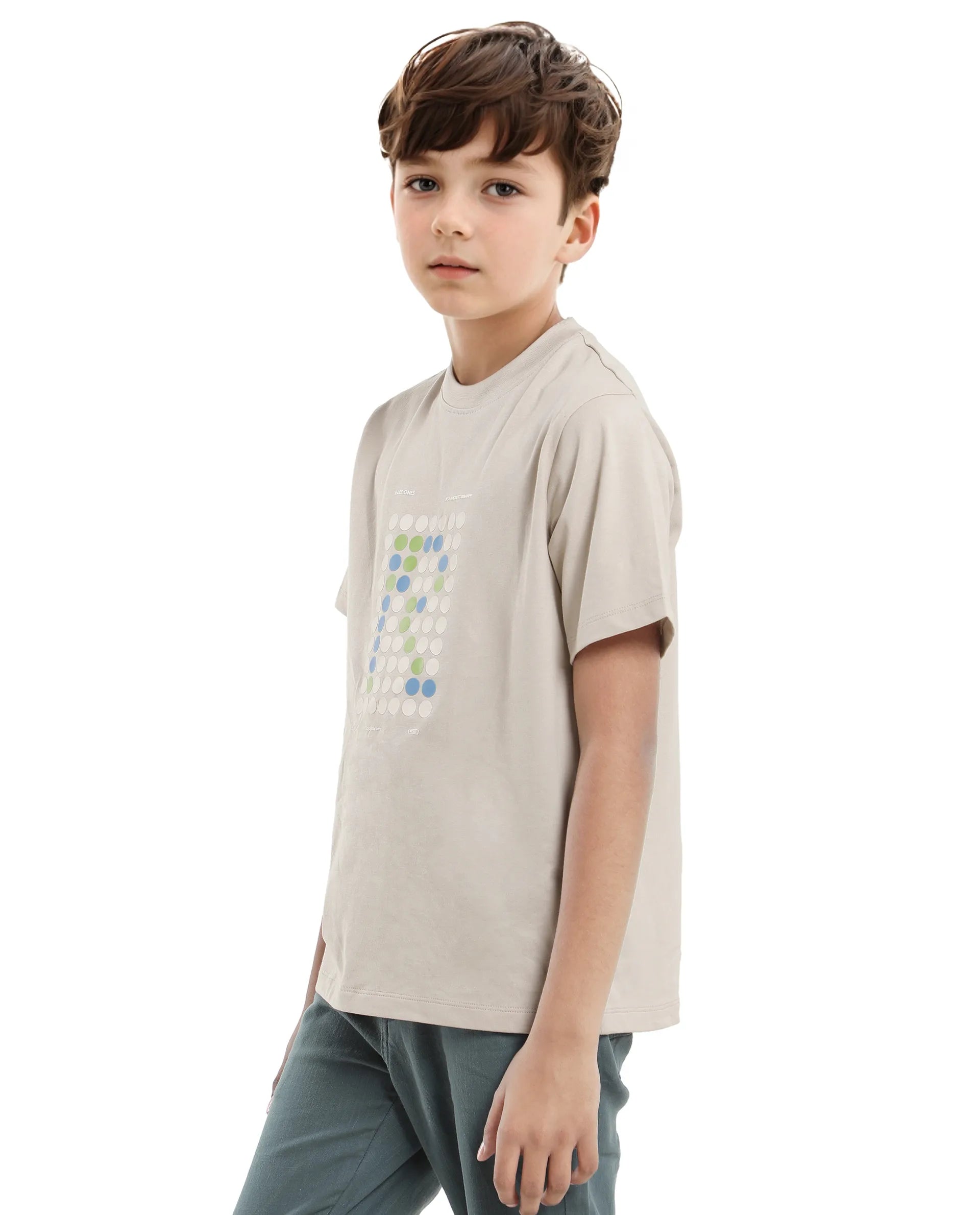 Rare Ones Kids Colos-K Light Beige Cotton Printed Slip-On Regular Fit T-Shirt