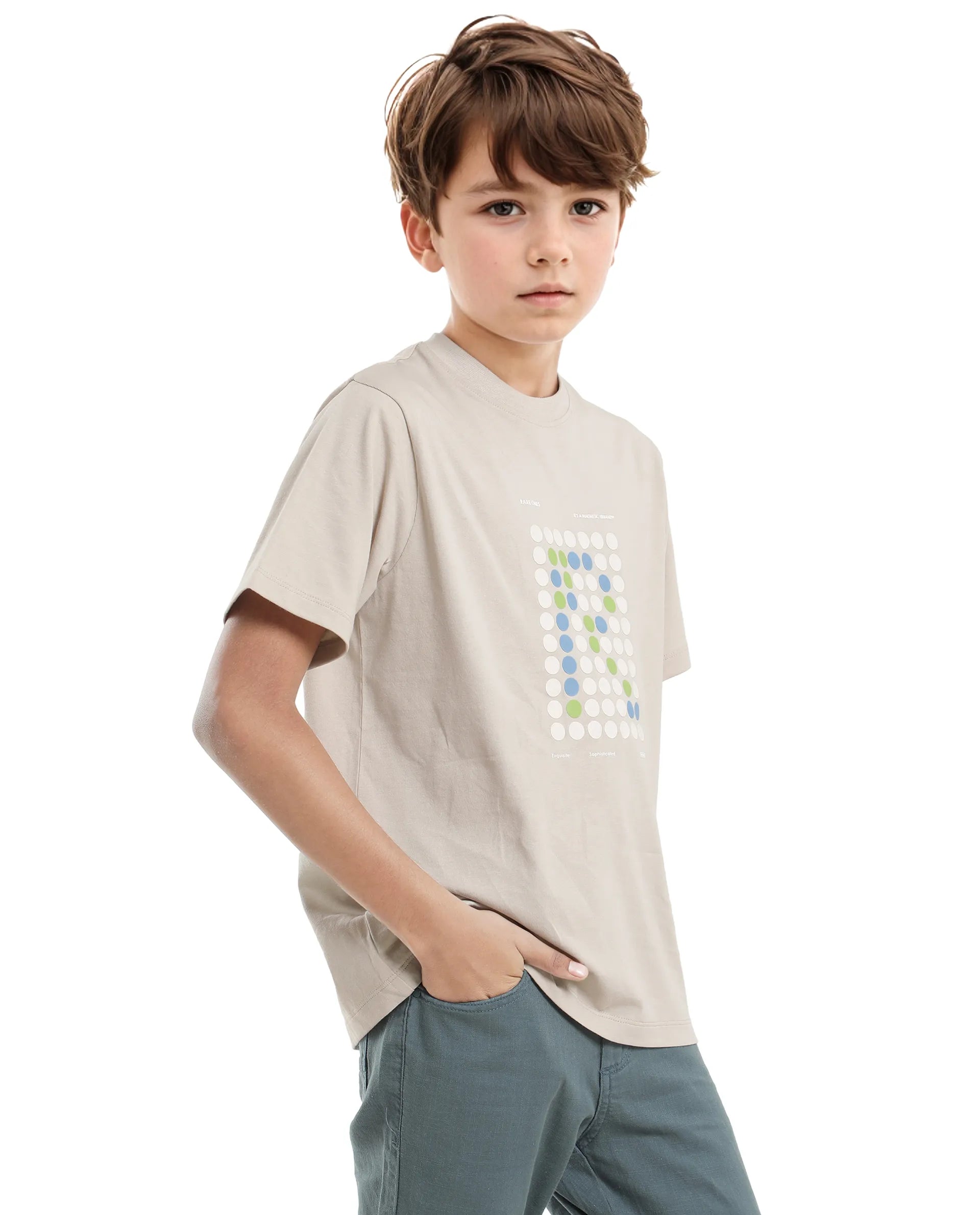 Rare Ones Kids Colos-K Light Beige Cotton Printed Slip-On Regular Fit T-Shirt