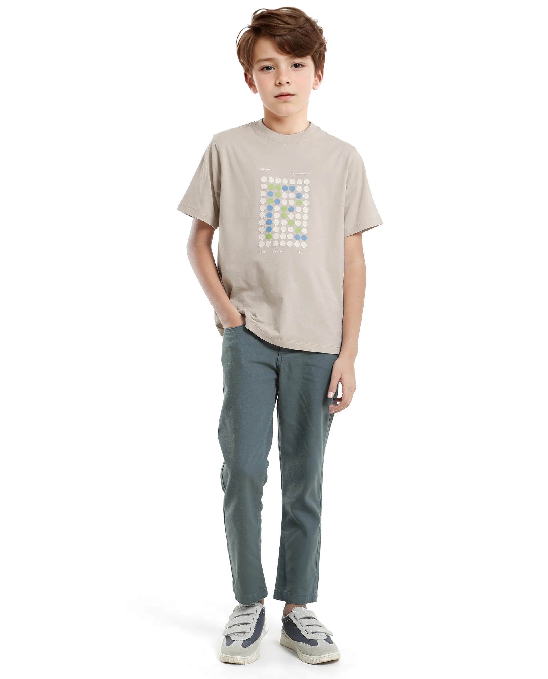 Rare Ones Kids Colos-K Light Beige Cotton Printed Slip-On Regular Fit T-Shirt