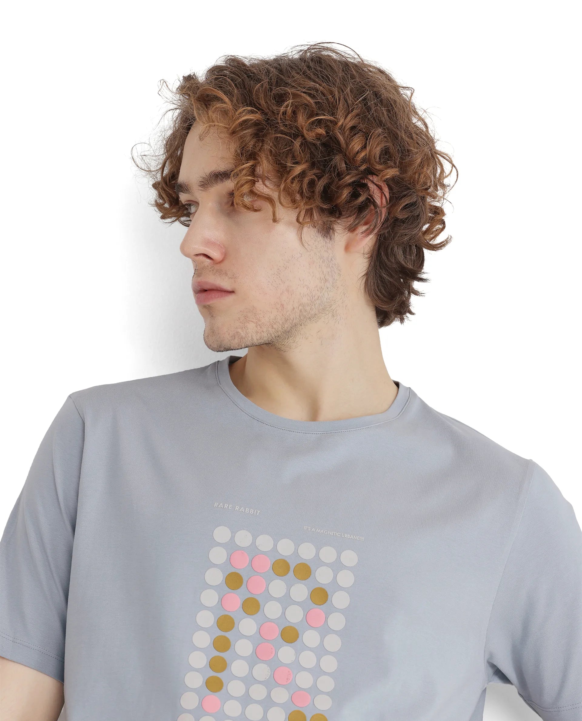 Rare Rabbit Men Colos Light Blue Short Sleeve Crew Neck Graphic Print T-Shirt