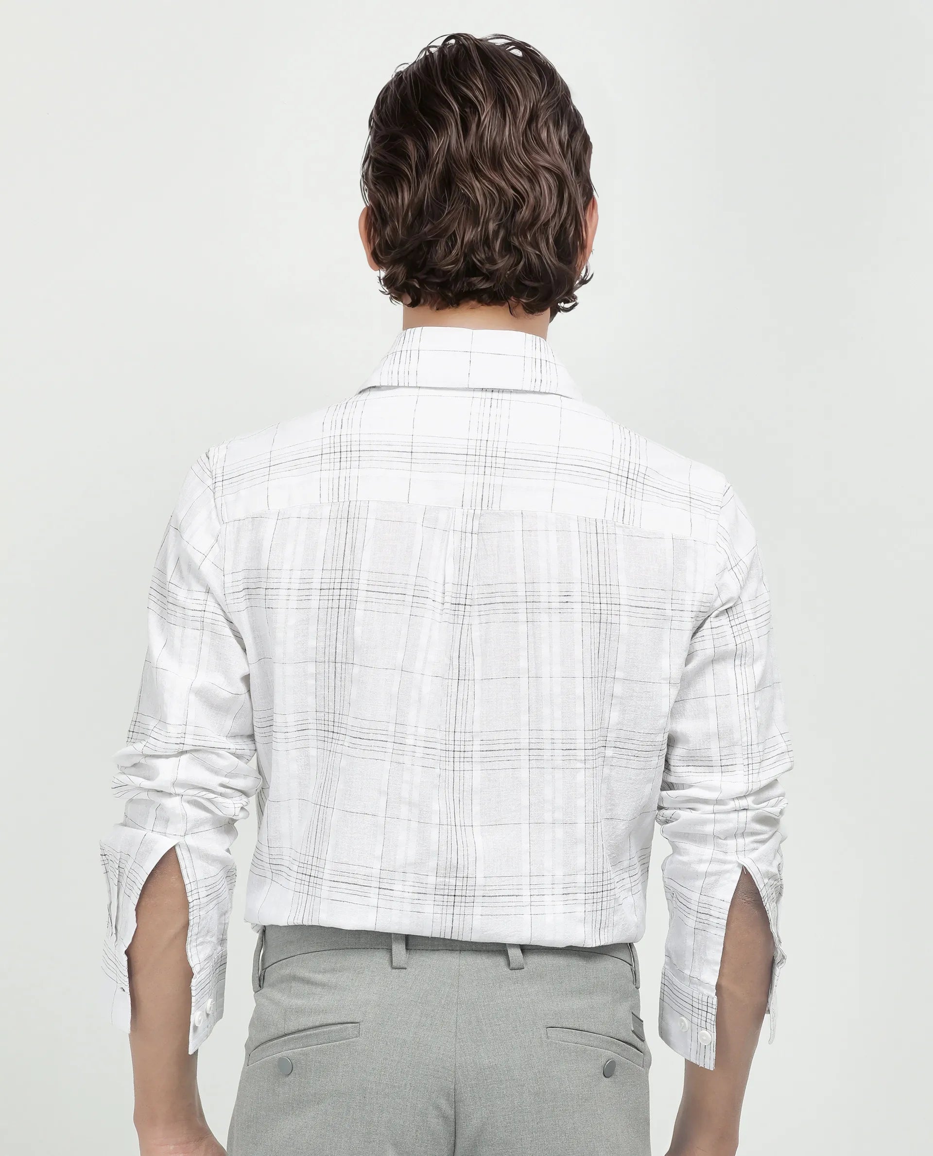 Rare Rabbit Men's Cols White Cotton Fabric Full Sleeve Spread Collar Button Closure Checked Shirt