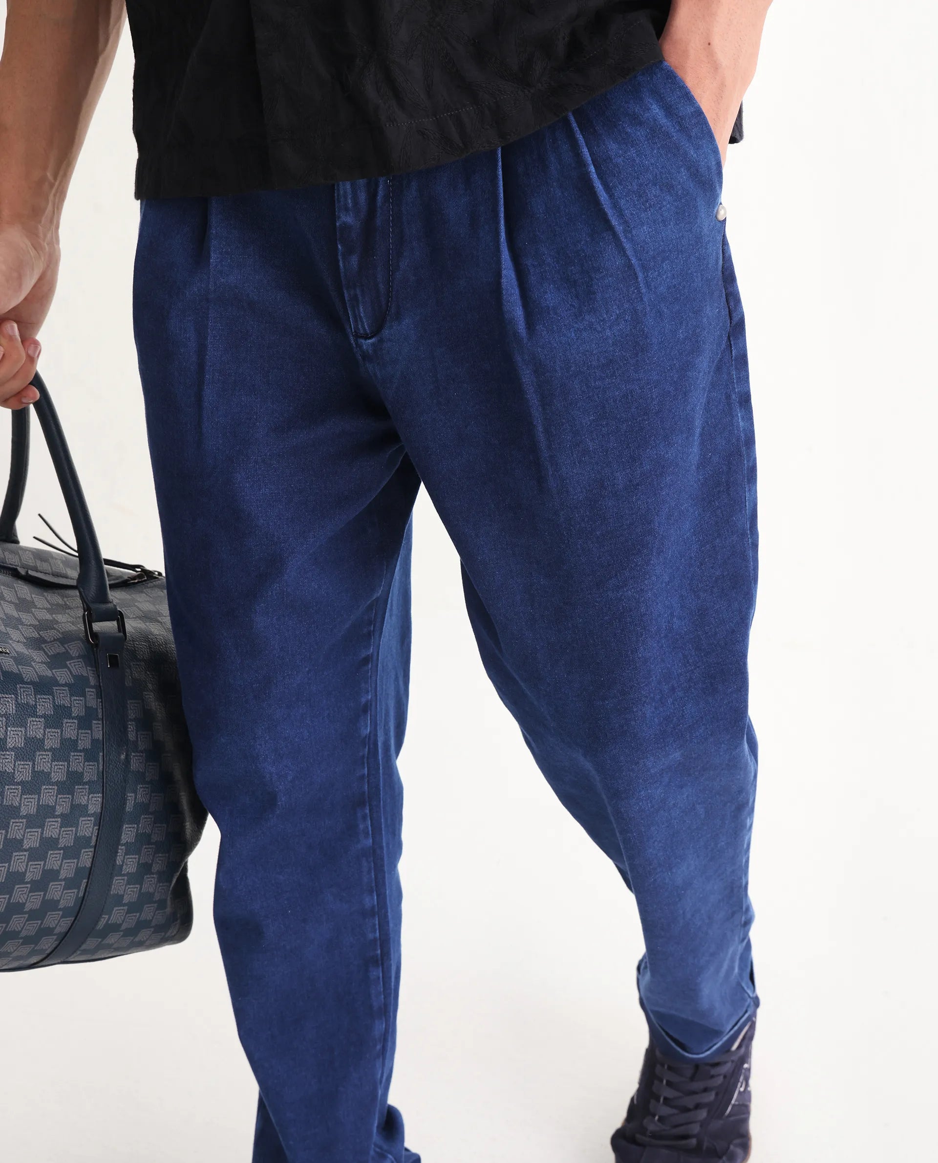 Rare Rabbit Men's Colt Blue Polyester Plain Lenny Straight Fit Jeans