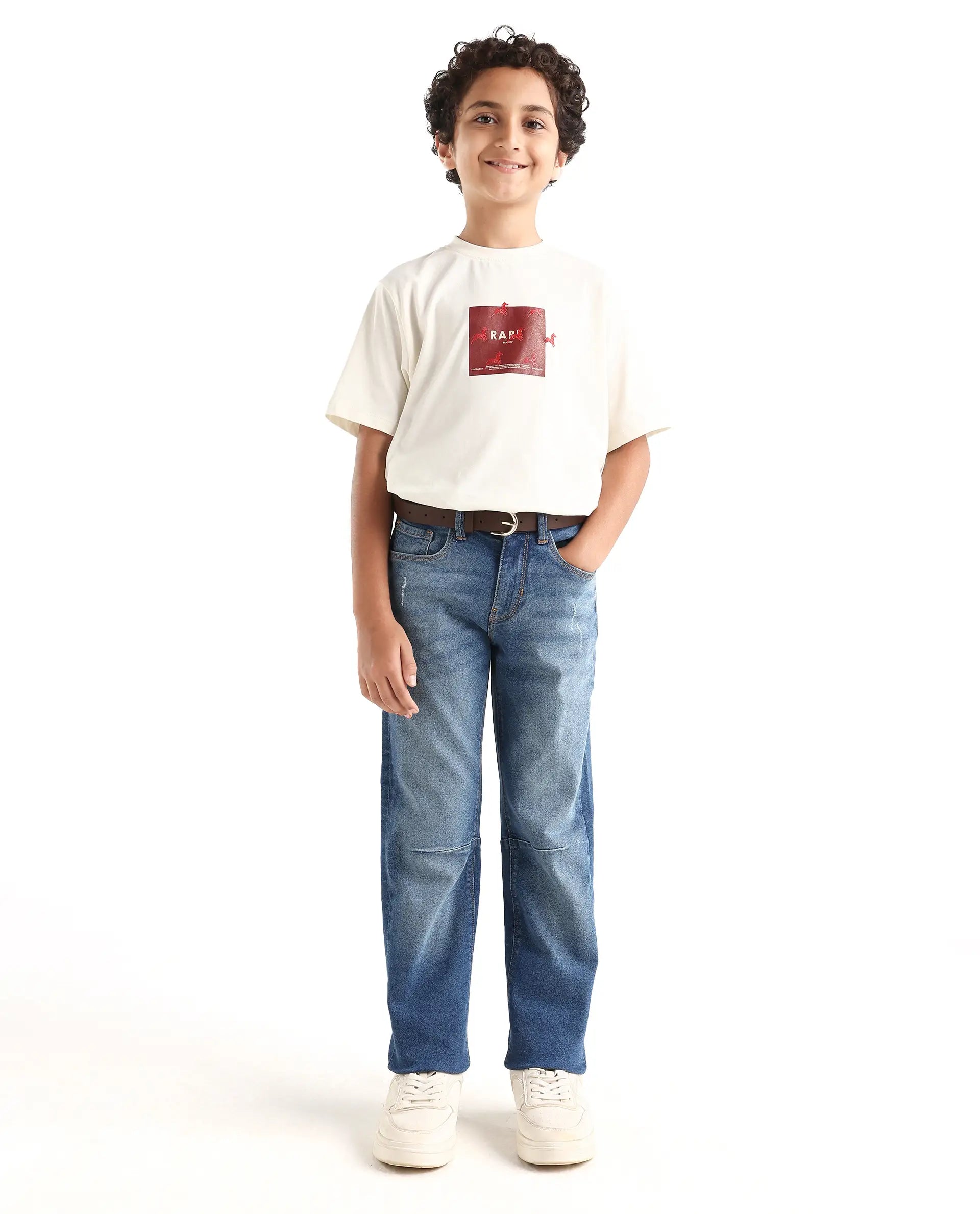 Rare Ones Kids Colt Light Blue Cotton Blend Button And Zipper Closure Plain Regular Fit Jeans