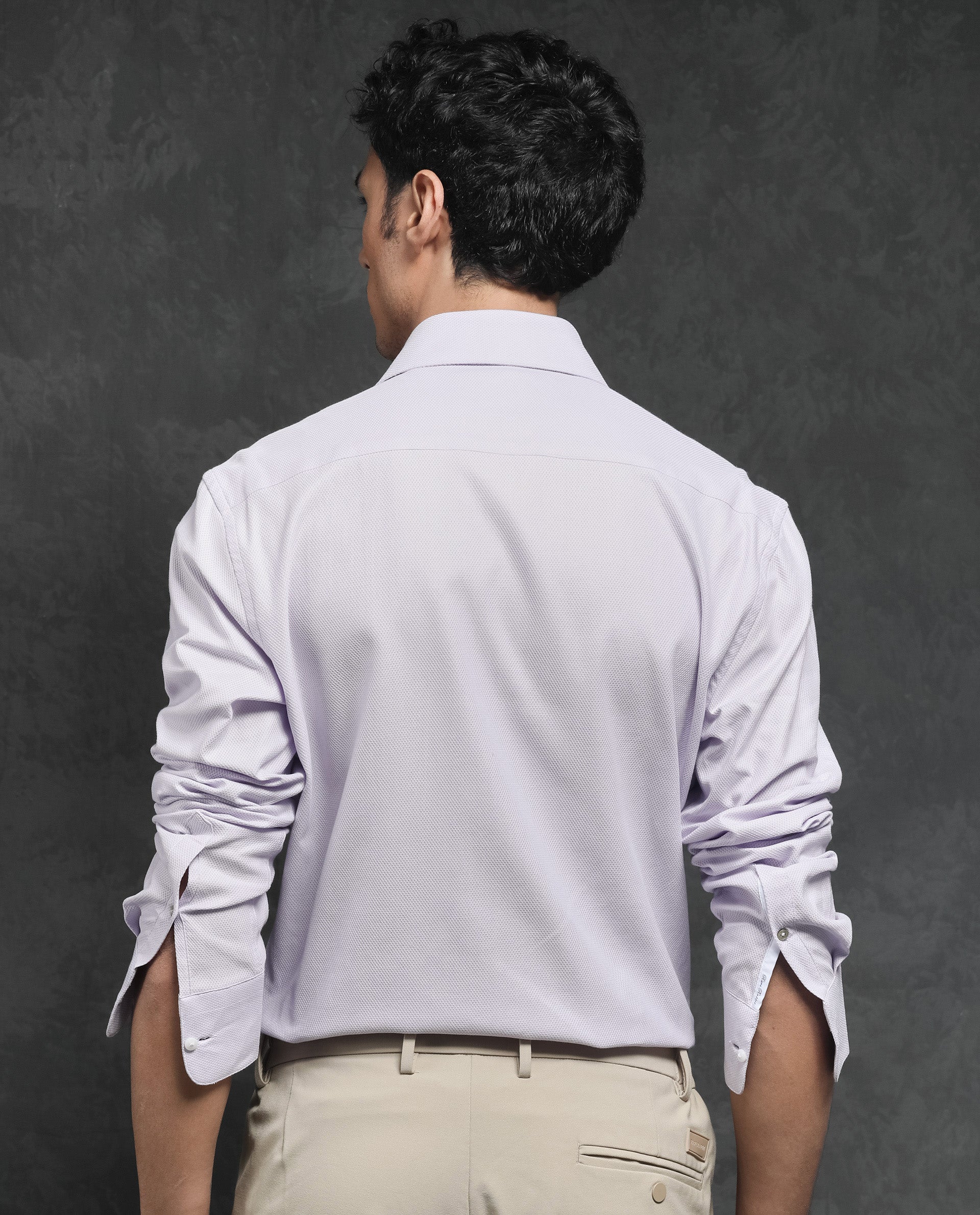 Rare Rabbit Men's Comb-1 Pastel Purple Cotton Fabric Full Sleeves Solid Shirt