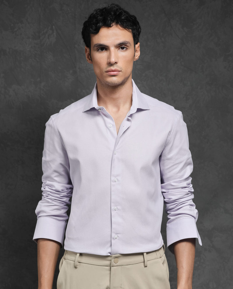 Rare Rabbit Men's Comb-1 Pastel Purple Cotton Fabric Full Sleeves Solid Shirt