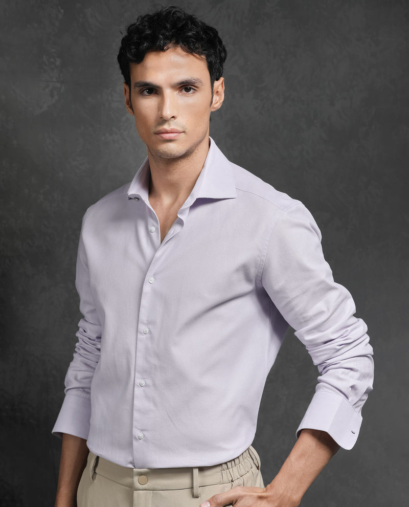 Rare Rabbit Men's Comb-1 Pastel Purple Cotton Fabric Full Sleeves Solid Shirt