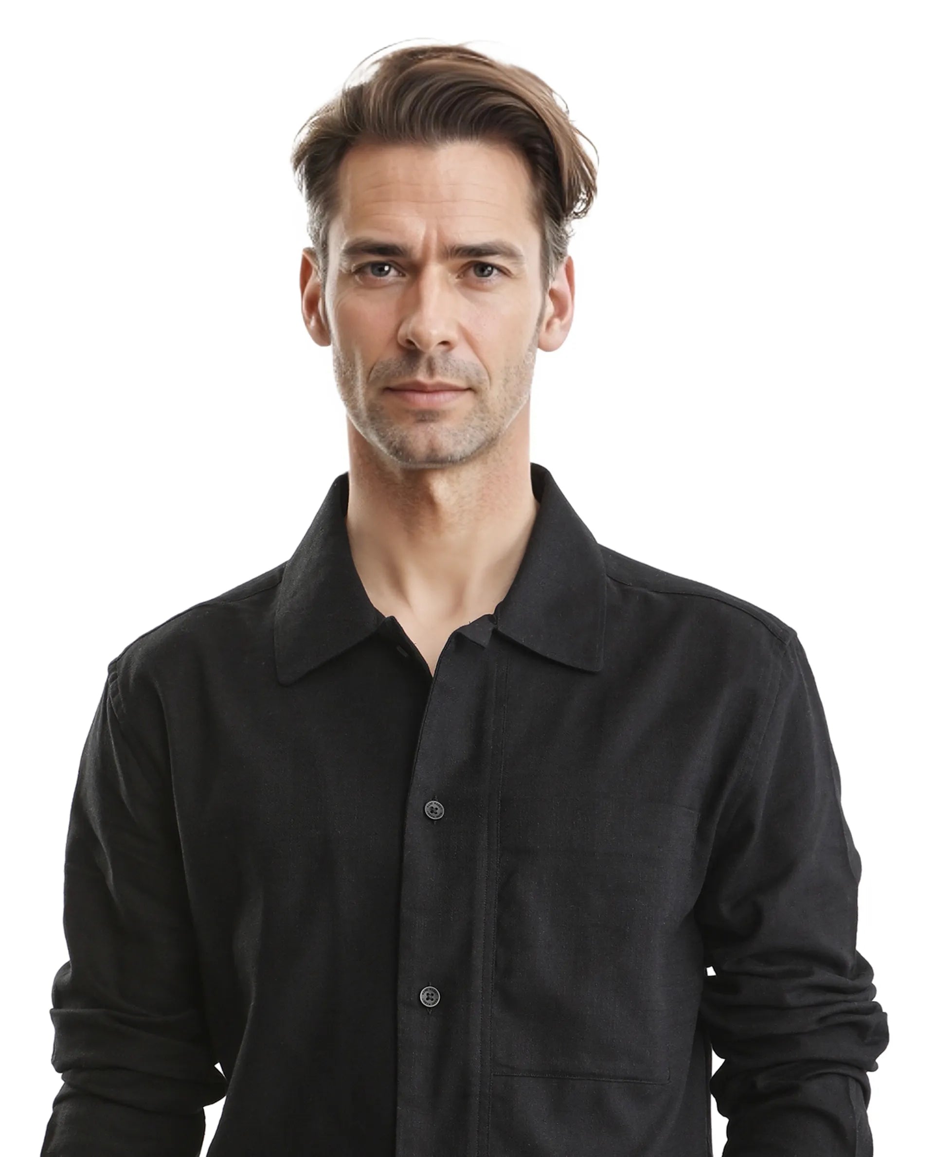 Rare Rabbit Men Combi Black Knitted Jacquard Fabric Full Sleeve Regular Fit Textured Solid Shirt